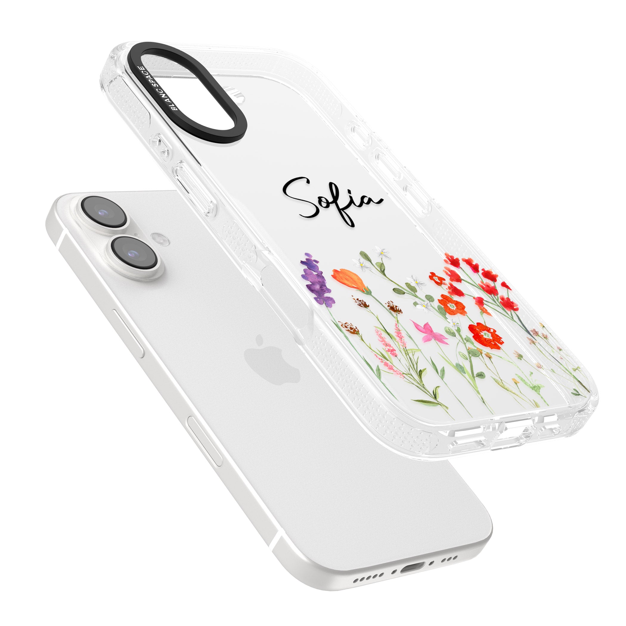 Personalised Spring Wildflowers iPhone 16 / 16 Plus Clear Case Impact Air - Blanc Space