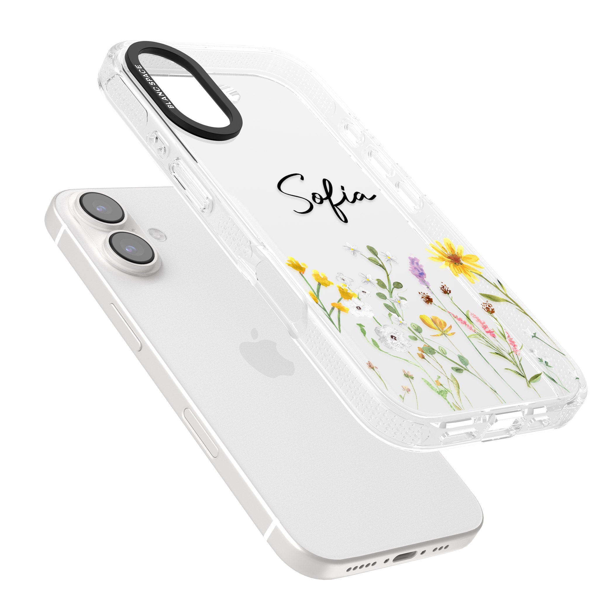 Personalised April Wildfowers iPhone 16 / 16 Plus Clear Case Impact Air - Blanc Space