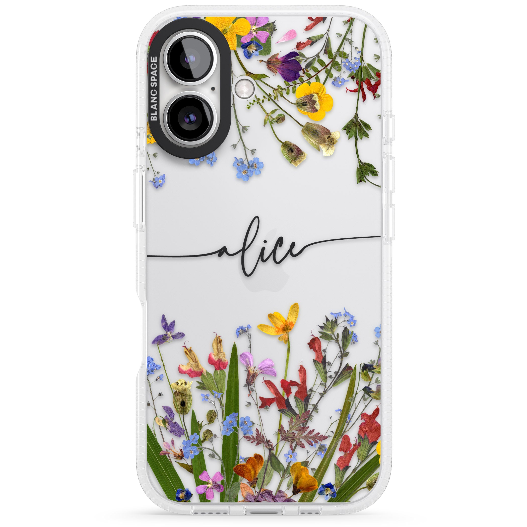 Personalised Wildflower Floral iPhone 16 / 16 Plus Clear Case Impact Air - Blanc Space