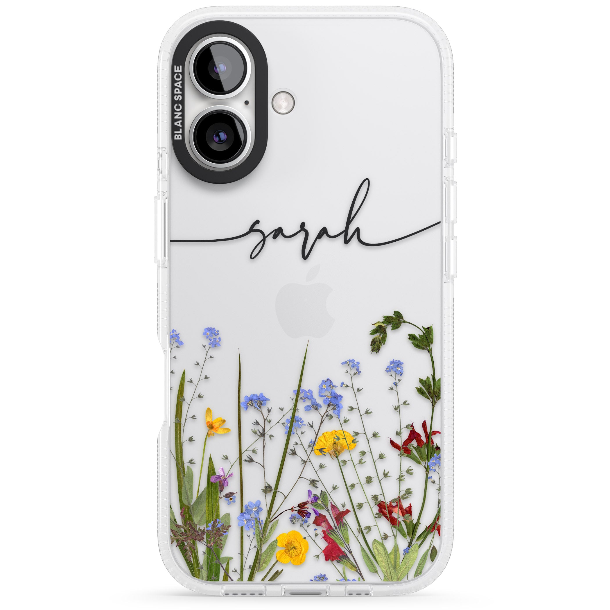 Personalised Wildflower Floral iPhone 16 / 16 Plus Clear Case Impact Air - Blanc Space