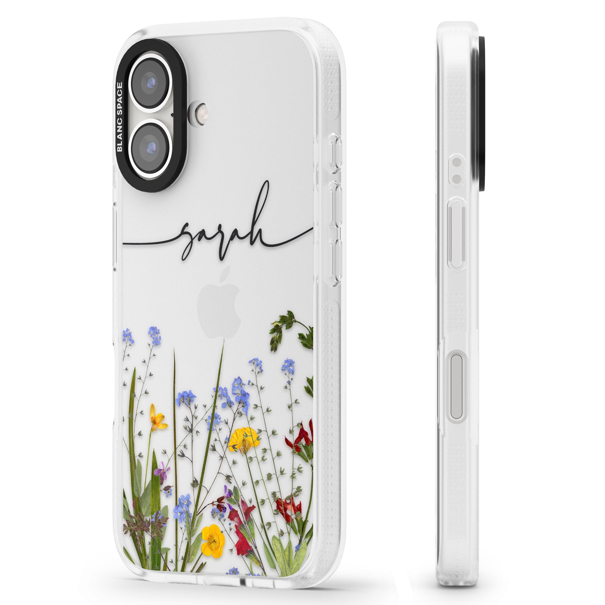 Personalised Wildflower Floral iPhone 16 / 16 Plus Clear Case Impact Air - Blanc Space