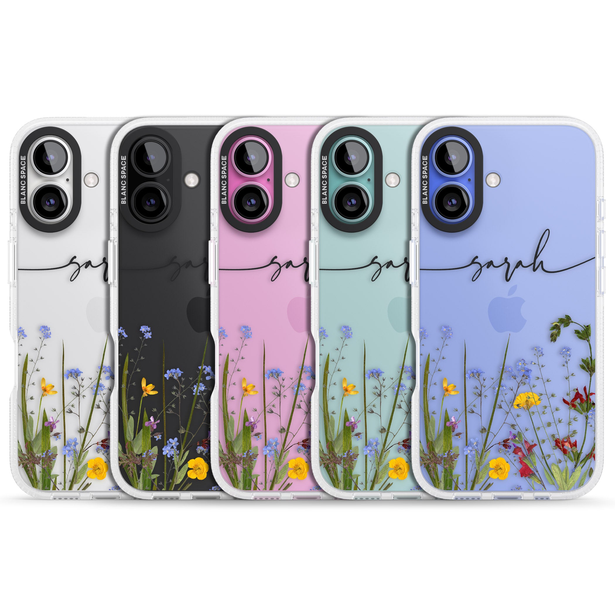 Personalised Wildflower Floral iPhone 16 / 16 Plus Clear Case Impact Air - Blanc Space