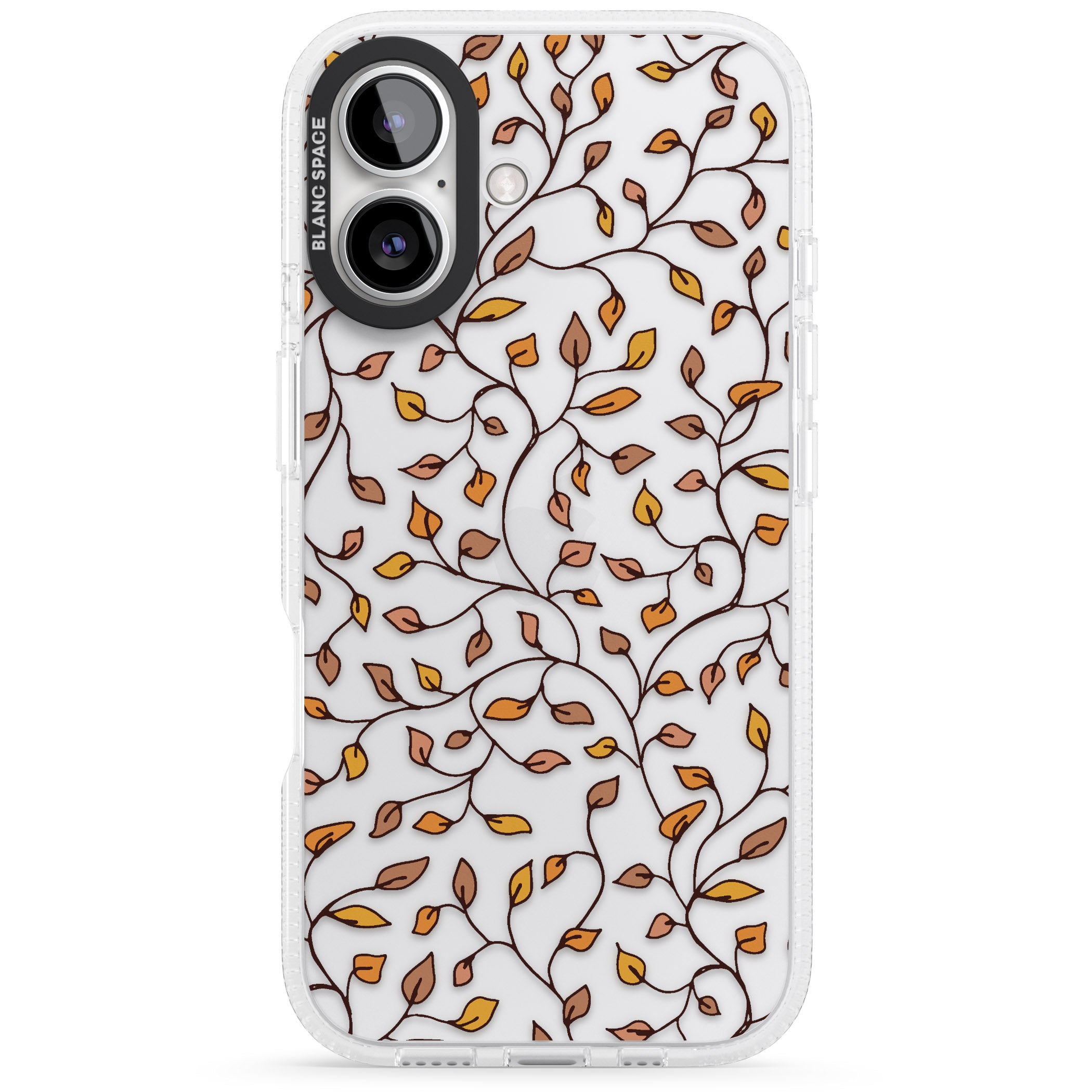 Personalised Autumn Leaves Pattern iPhone 16 / 16 Plus Clear Case Impact Air - Blanc Space