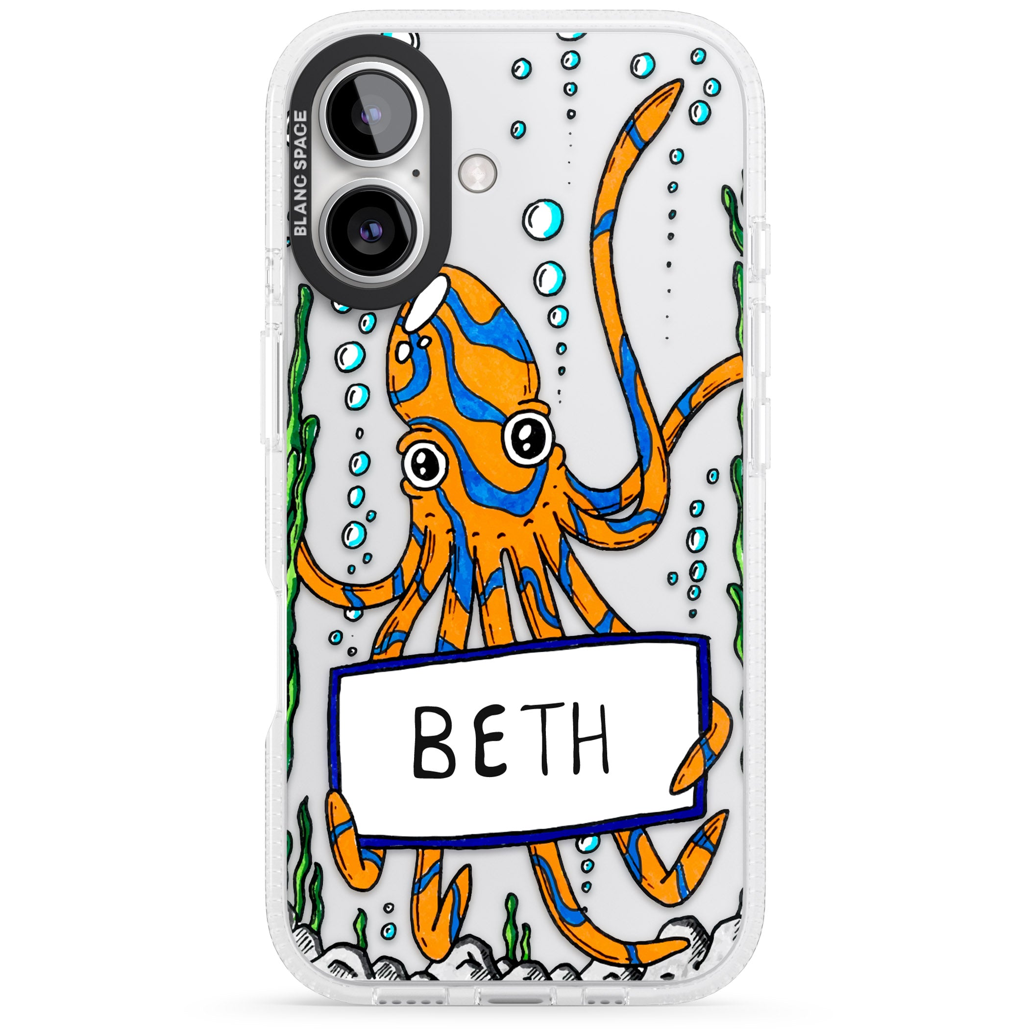 Personalised Octo iPhone 16 / 16 Plus Clear Case Impact Air - Blanc Space