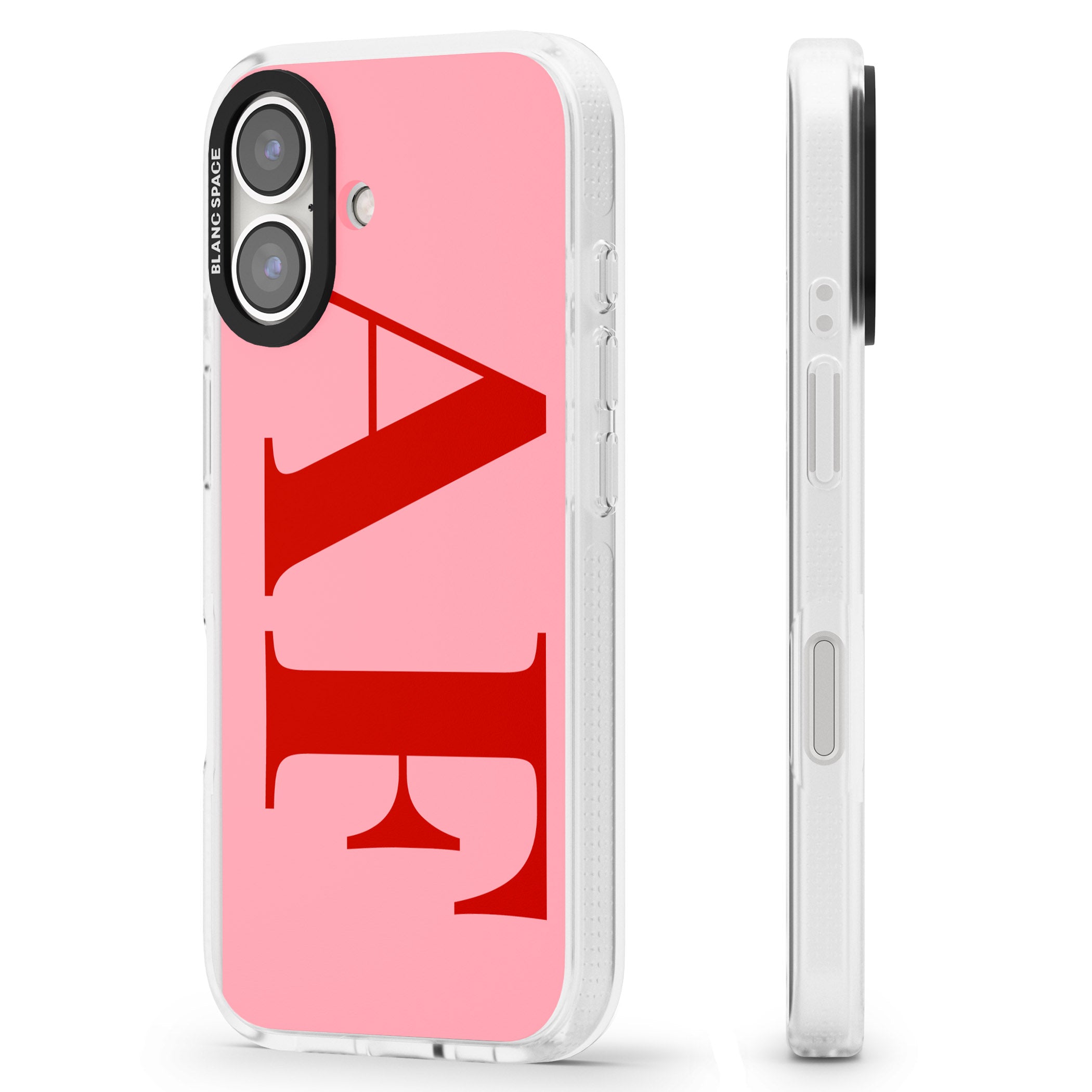 Personalised Red & Pink Letters iPhone 16 / 16 Plus Clear Case Impact Air - Blanc Space