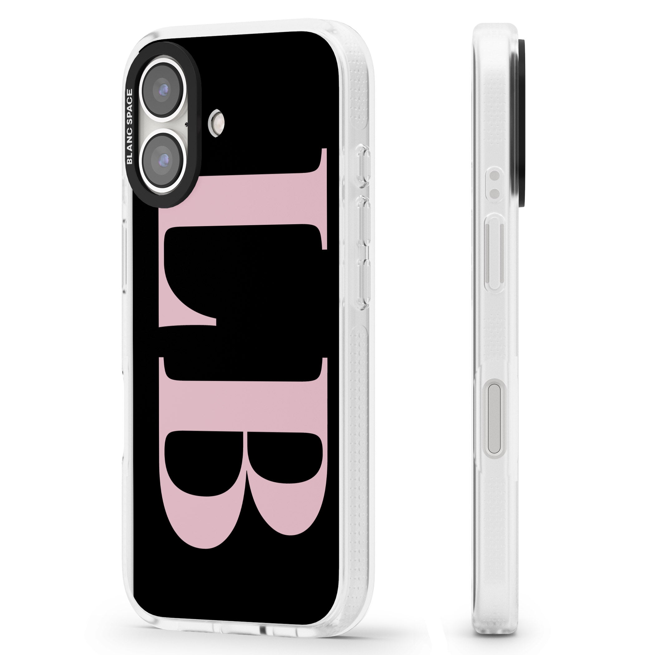 Personalised Pink & Black Letters iPhone 16 / 16 Plus Clear Case Impact Air - Blanc Space