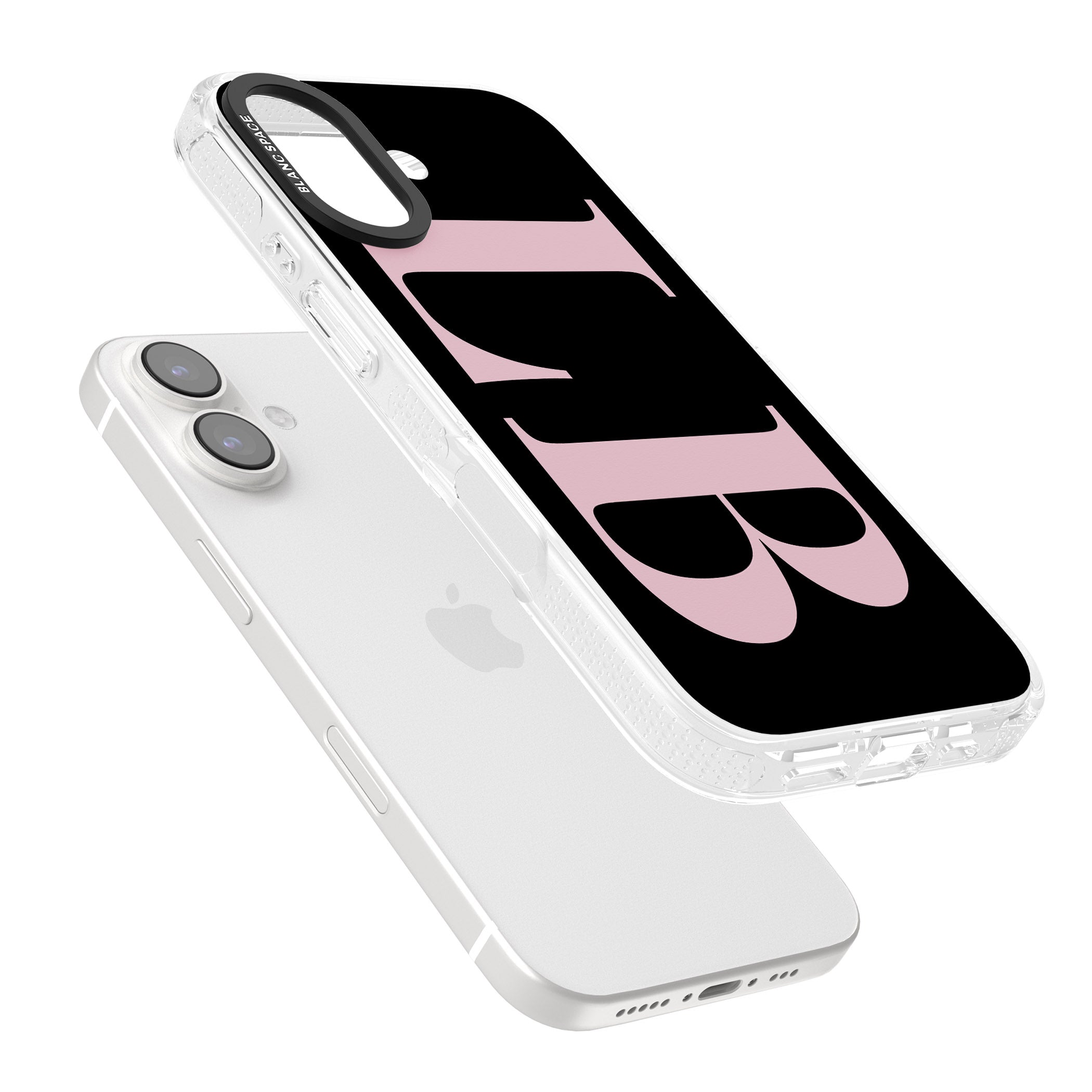 Personalised Pink & Black Letters iPhone 16 / 16 Plus Clear Case Impact Air - Blanc Space