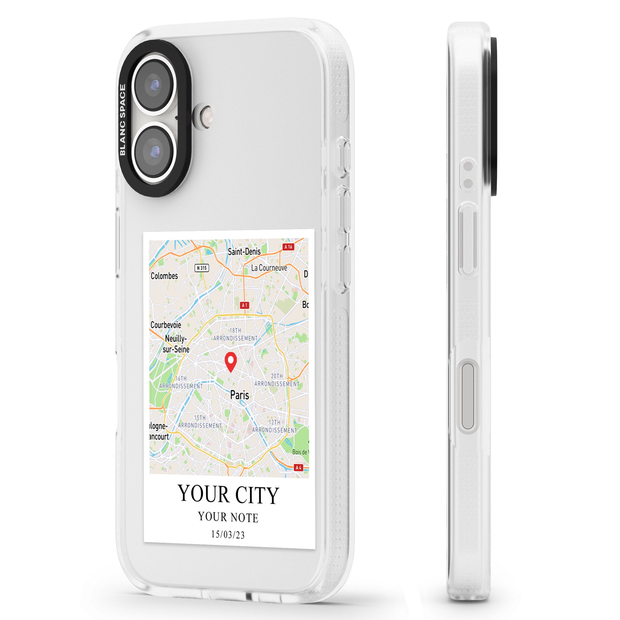 Personalised World Map iPhone 16 / 16 Plus Clear Case Impact Air - Blanc Space