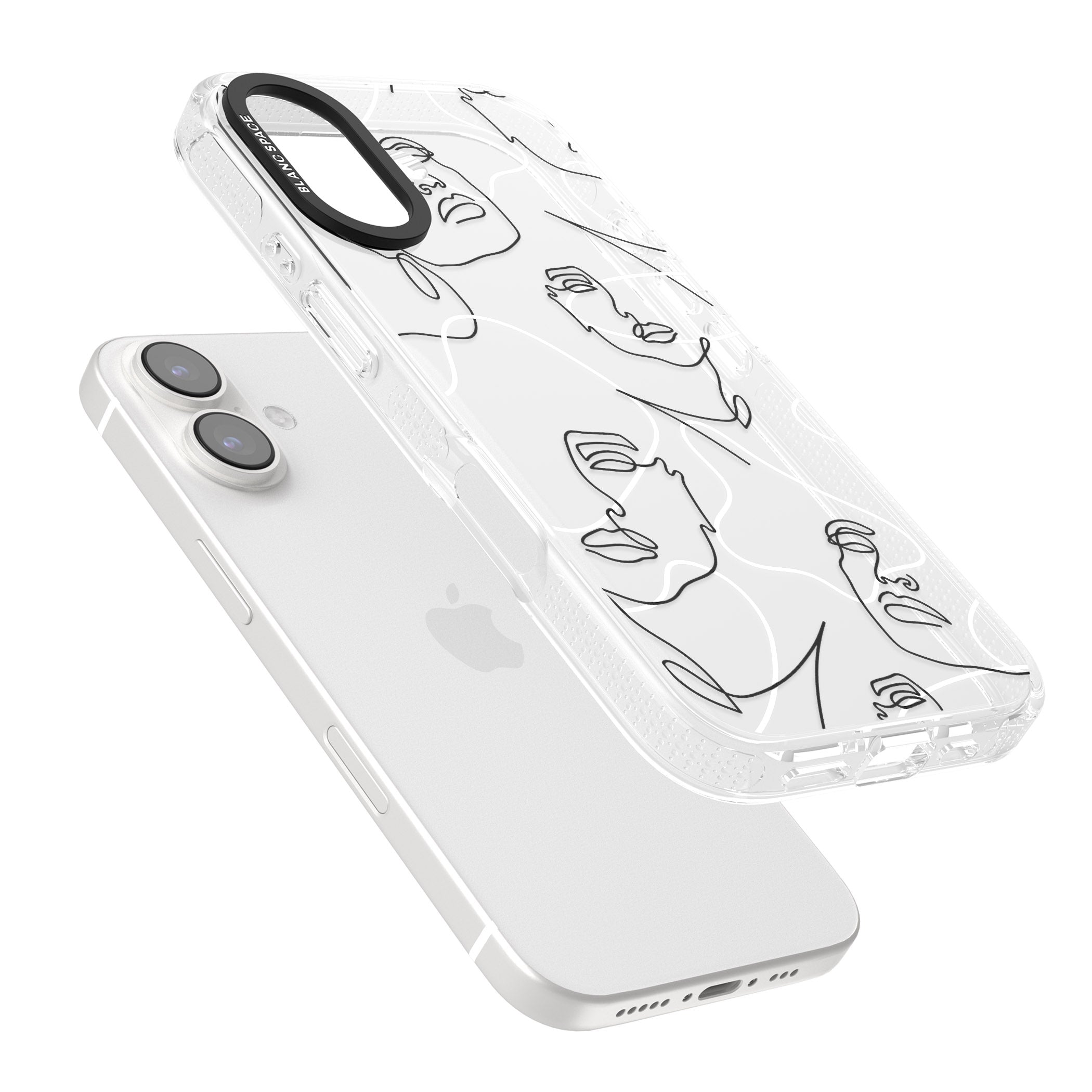 Personalised Abstract Faces iPhone 16 / 16 Plus Clear Case Impact Air - Blanc Space
