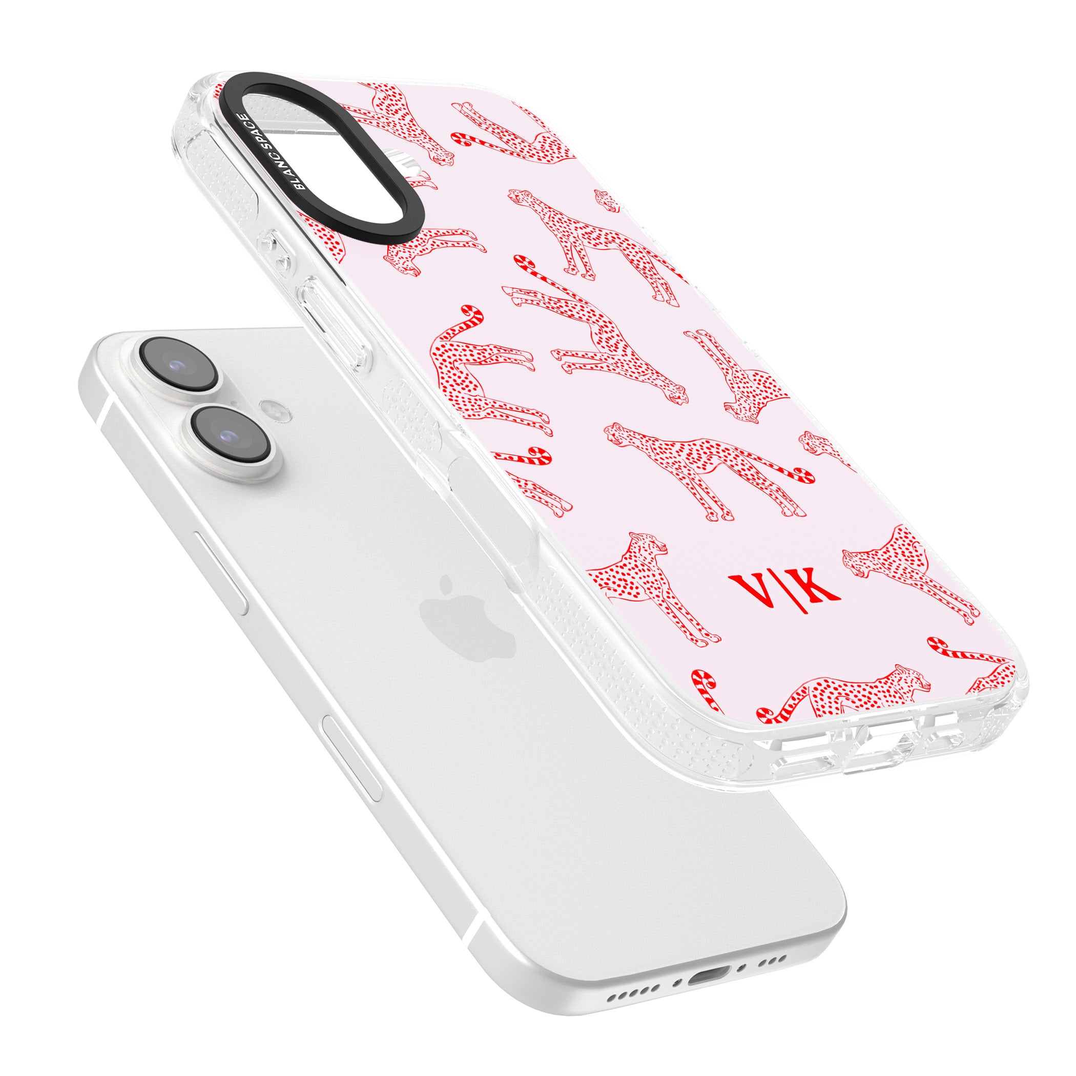 Personalised + Red & Pink Cheetah iPhone 16 / 16 Plus Clear Case Impact Air - Blanc Space