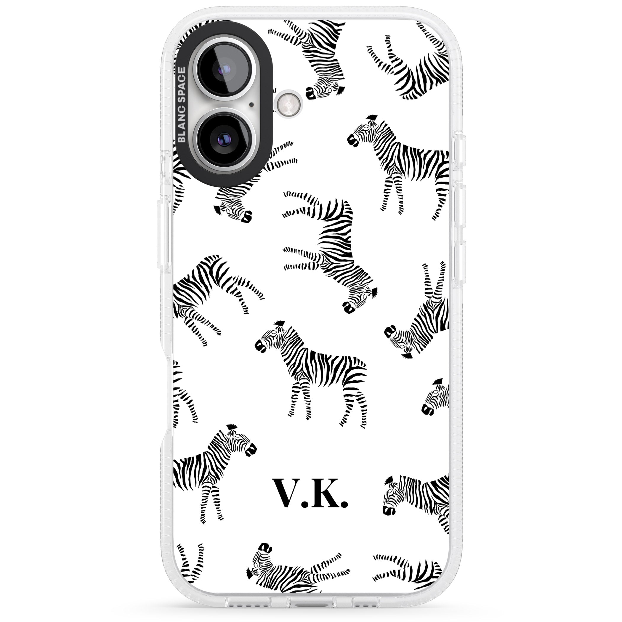 Personalised Zebra Pattern iPhone 16 / 16 Plus Clear Case Impact Air - Blanc Space