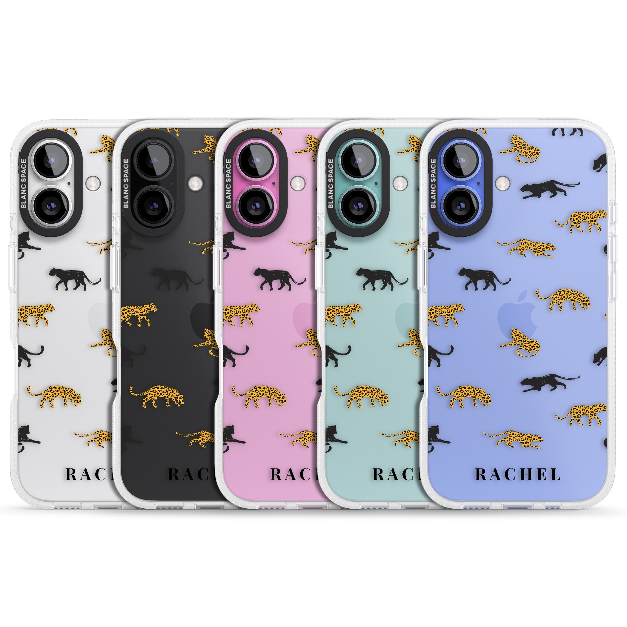 Personalised Jaguar Pattern on Transparent iPhone 16 / 16 Plus Clear Case Impact Air - Blanc Space