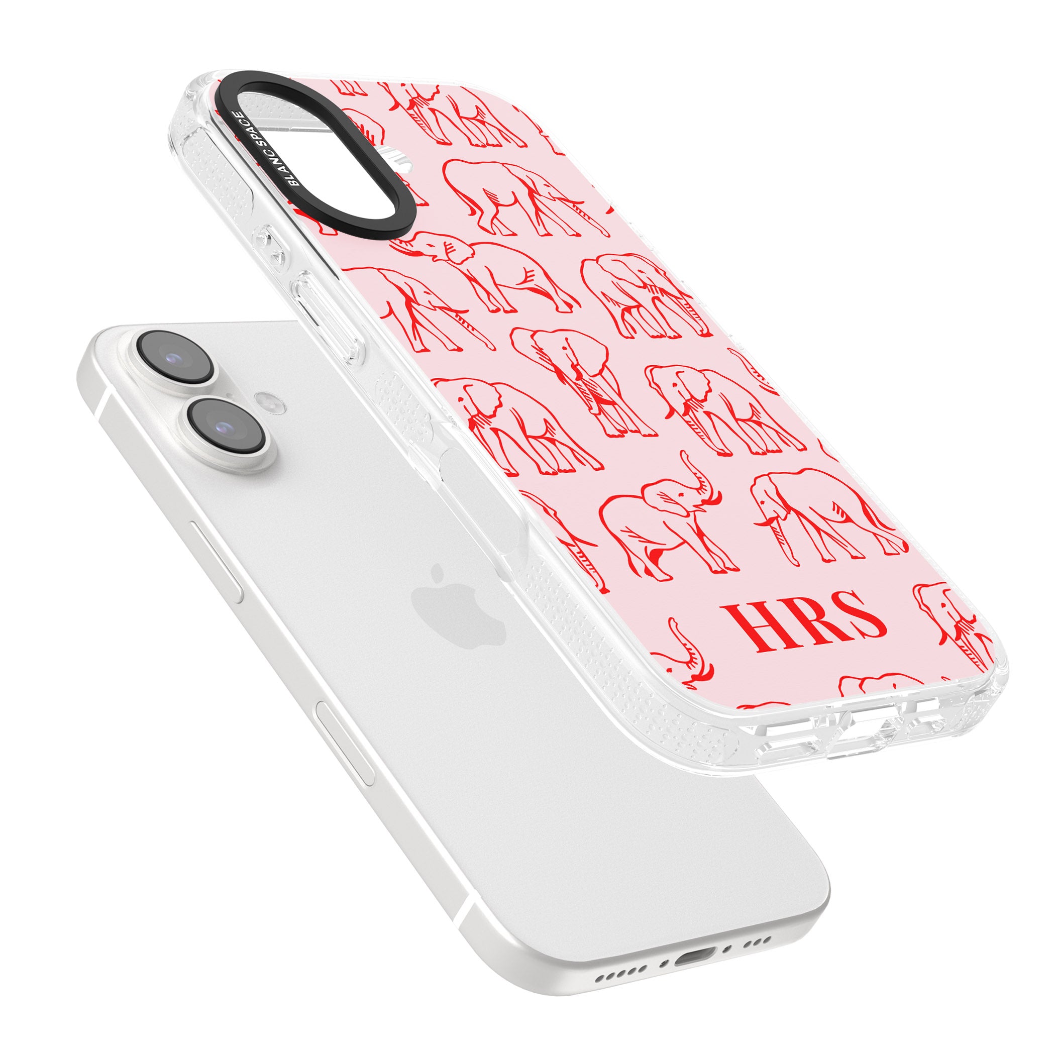 Personalised Red Elephant Outlines on Pink iPhone 16 / 16 Plus Clear Case Impact Air - Blanc Space