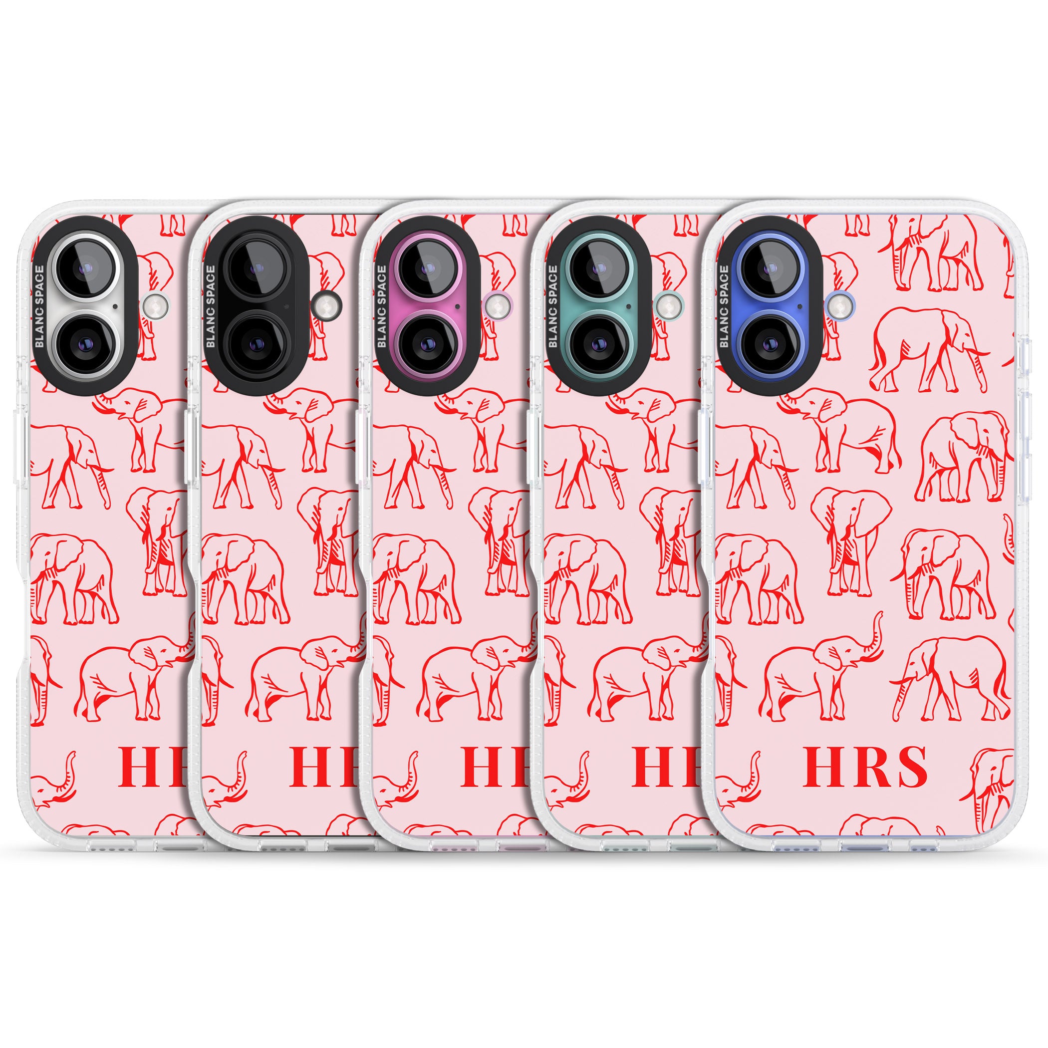 Personalised Red Elephant Outlines on Pink iPhone 16 / 16 Plus Clear Case Impact Air - Blanc Space