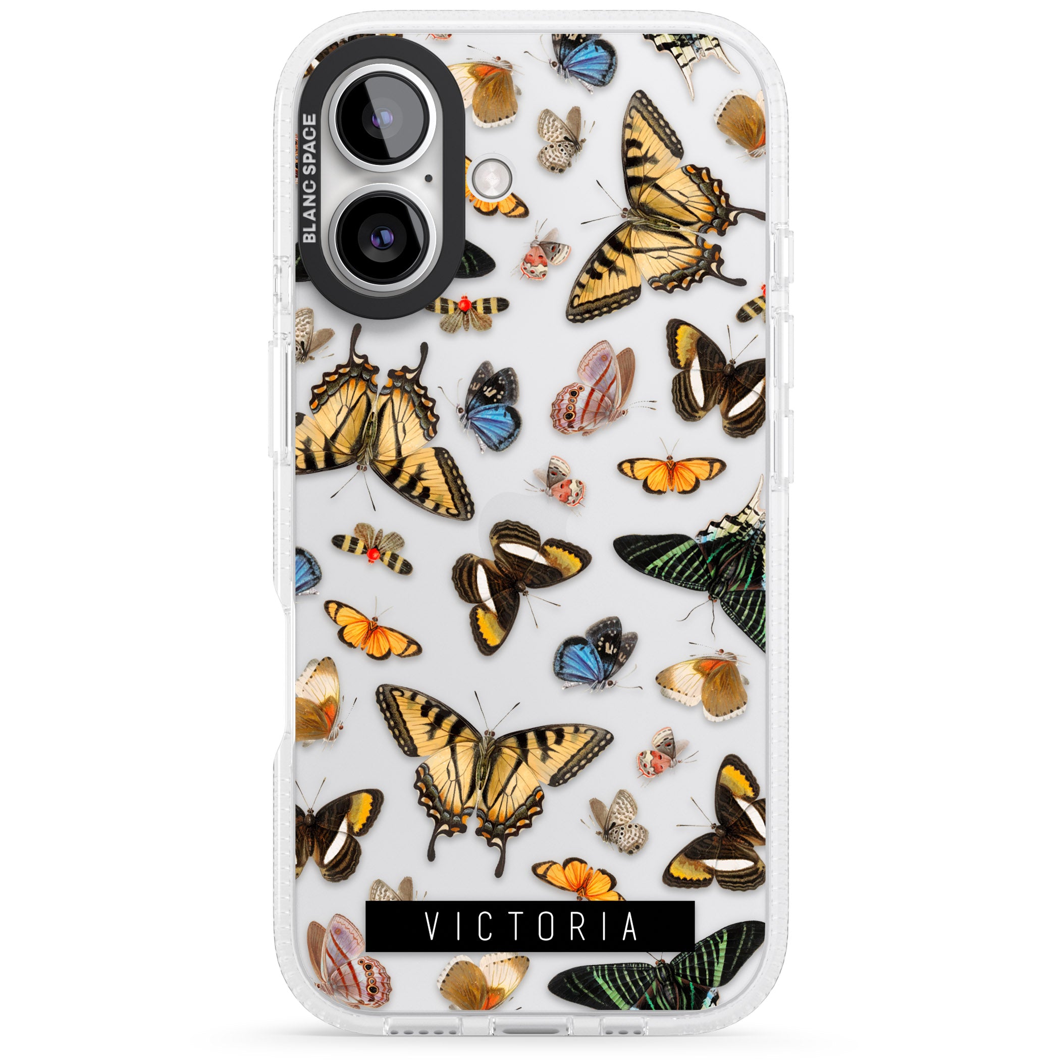 Personalised Photorealistic Butterfly iPhone 16 / 16 Plus Clear Case Impact Air - Blanc Space