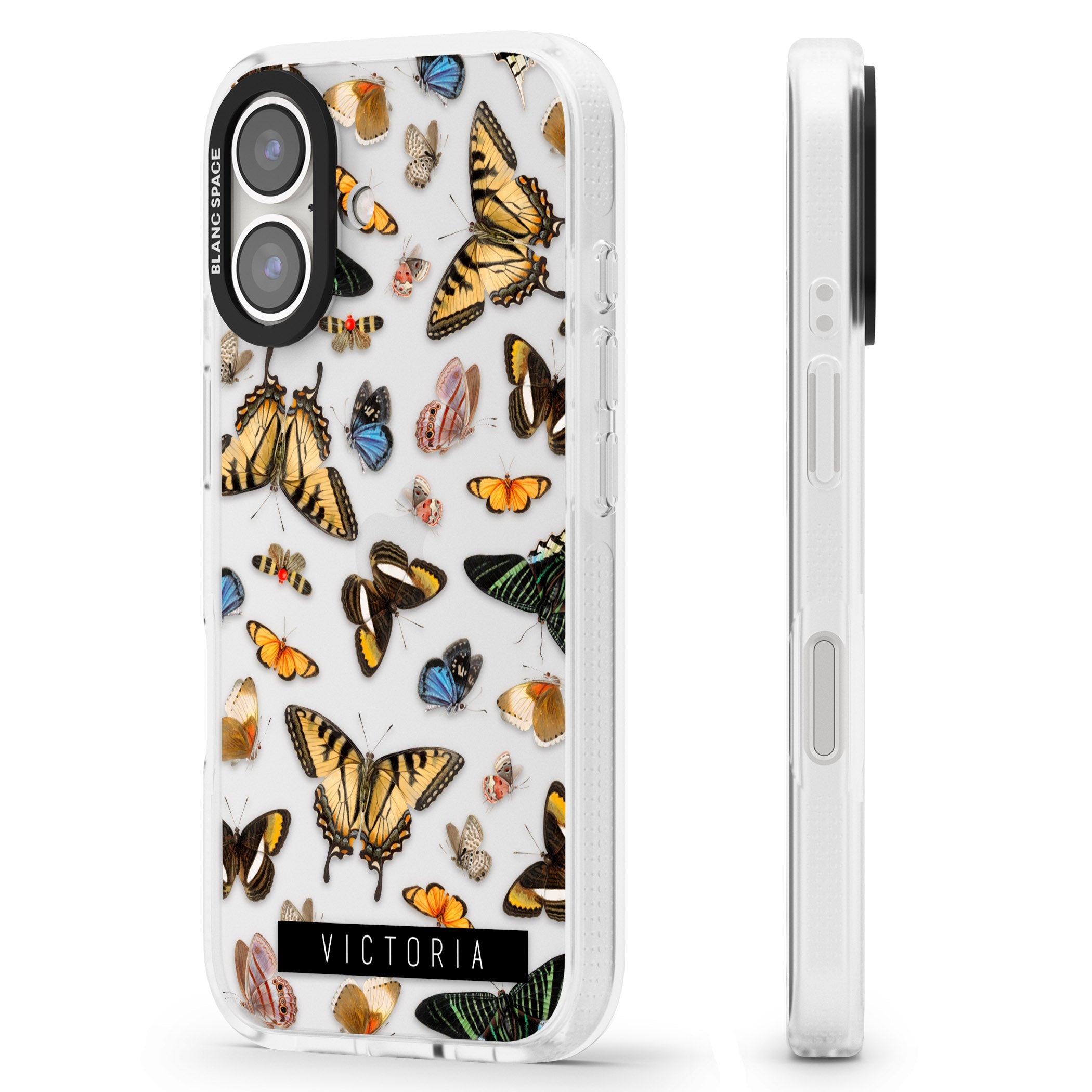 Personalised Photorealistic Butterfly iPhone 16 / 16 Plus Clear Case Impact Air - Blanc Space