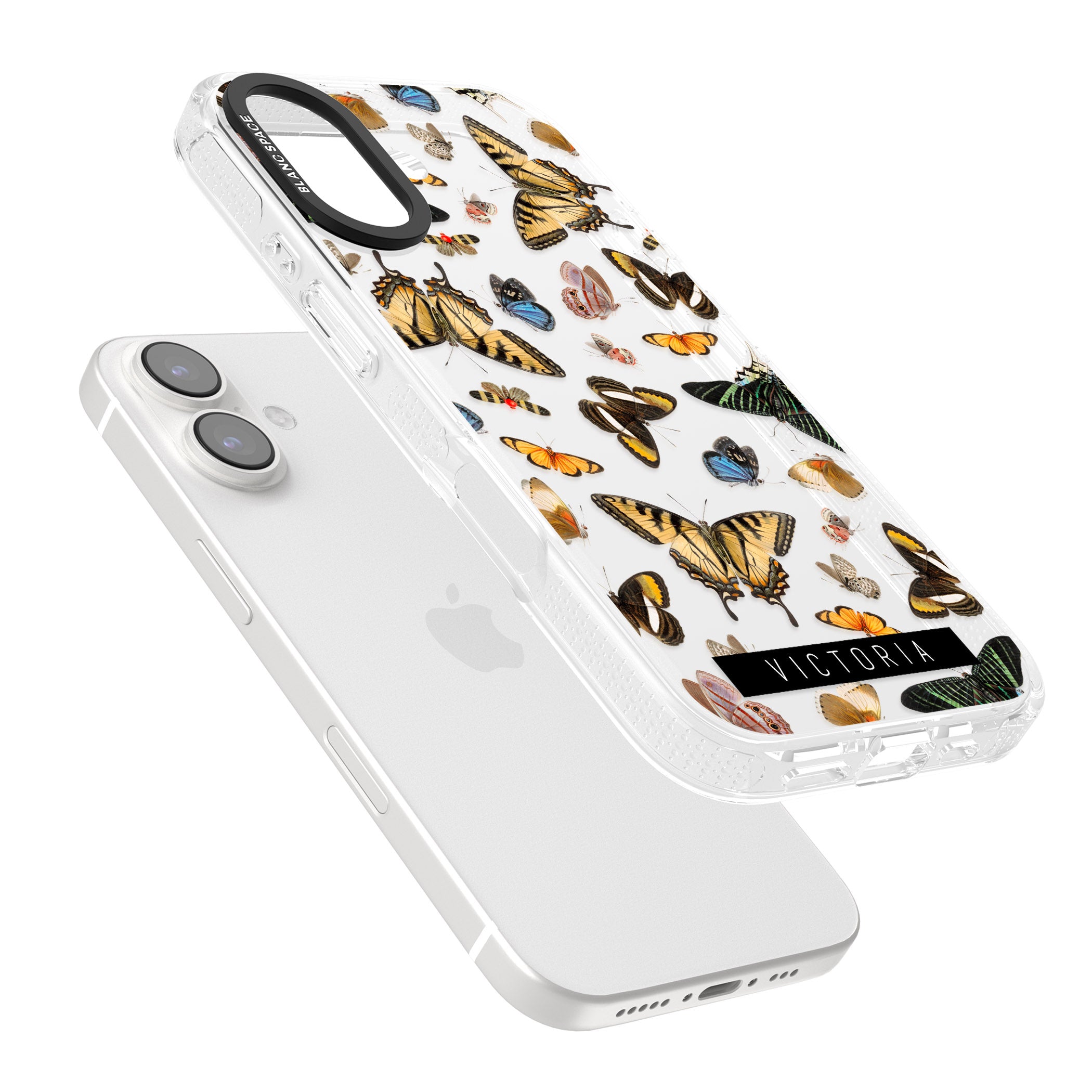 Personalised Photorealistic Butterfly iPhone 16 / 16 Plus Clear Case Impact Air - Blanc Space