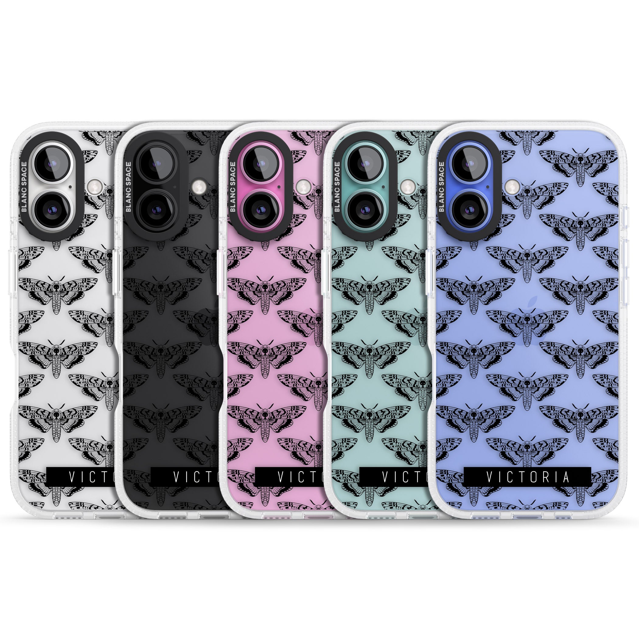 Personalised Hawk Moth Pattern iPhone 16 / 16 Plus Clear Case Impact Air - Blanc Space