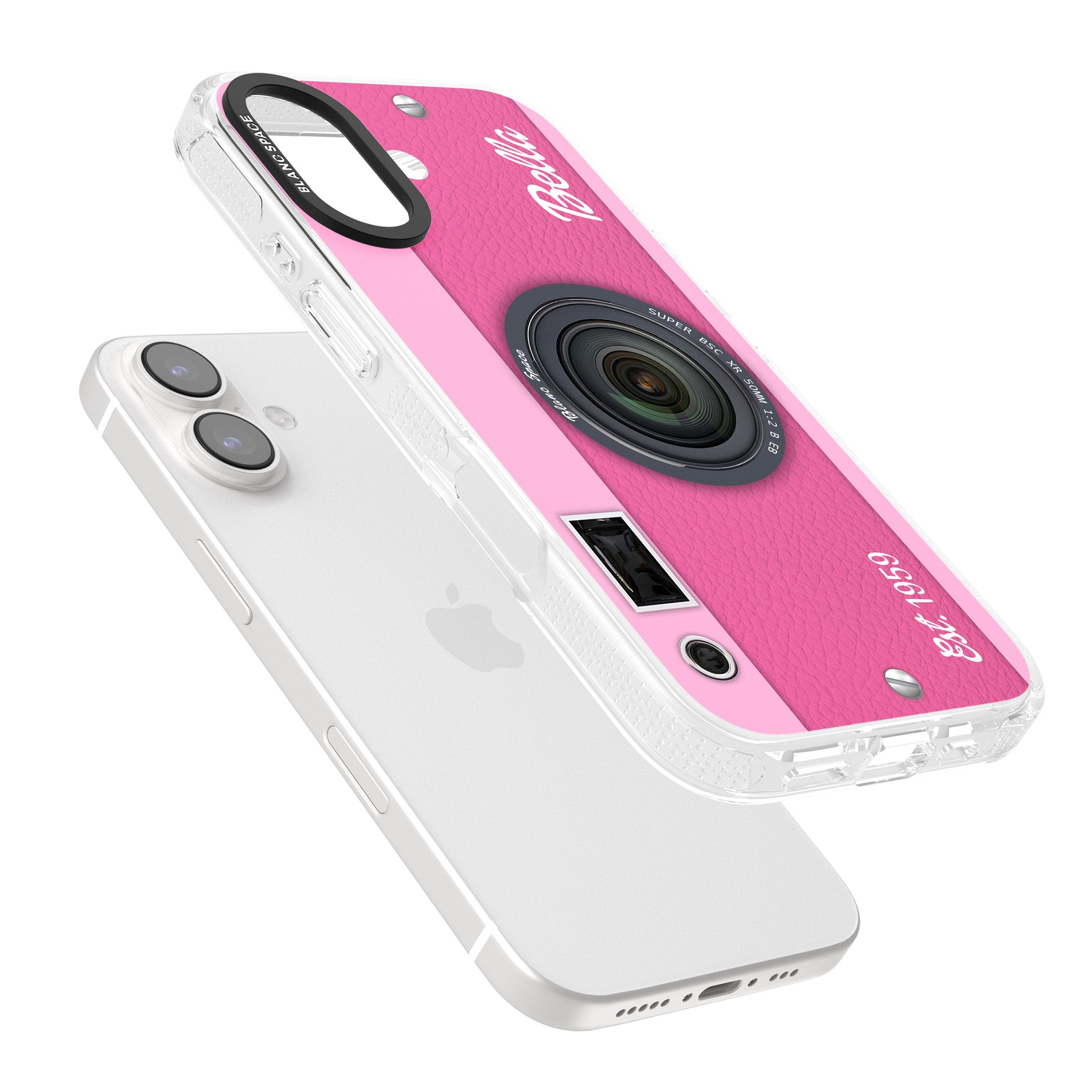 Personalised Pink Dream Camera iPhone 16 / 16 Plus Clear Case Impact Air - Blanc Space