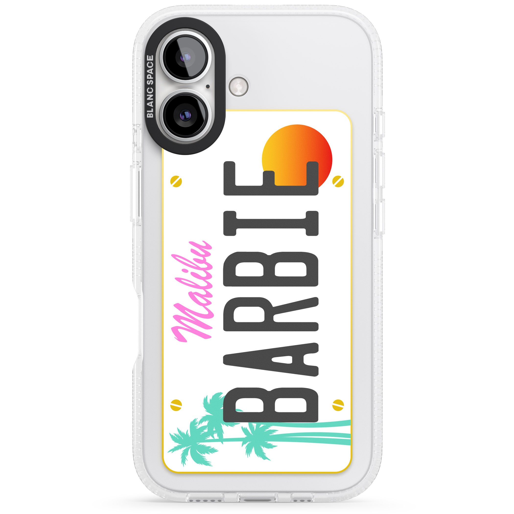 Personalised Malibu License Plate iPhone 16 / 16 Plus Clear Case Impact Air - Blanc Space