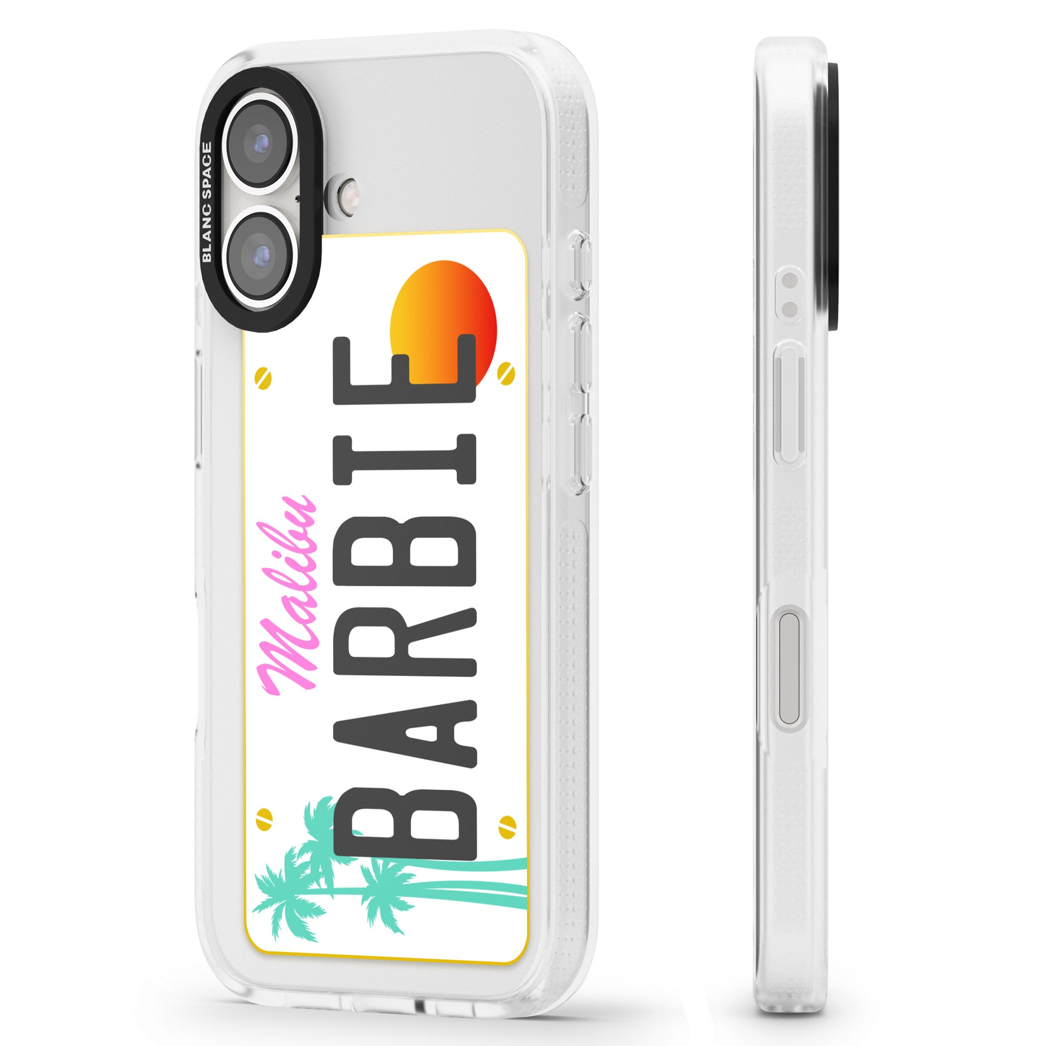 Personalised Malibu License Plate iPhone 16 / 16 Plus Clear Case Impact Air - Blanc Space