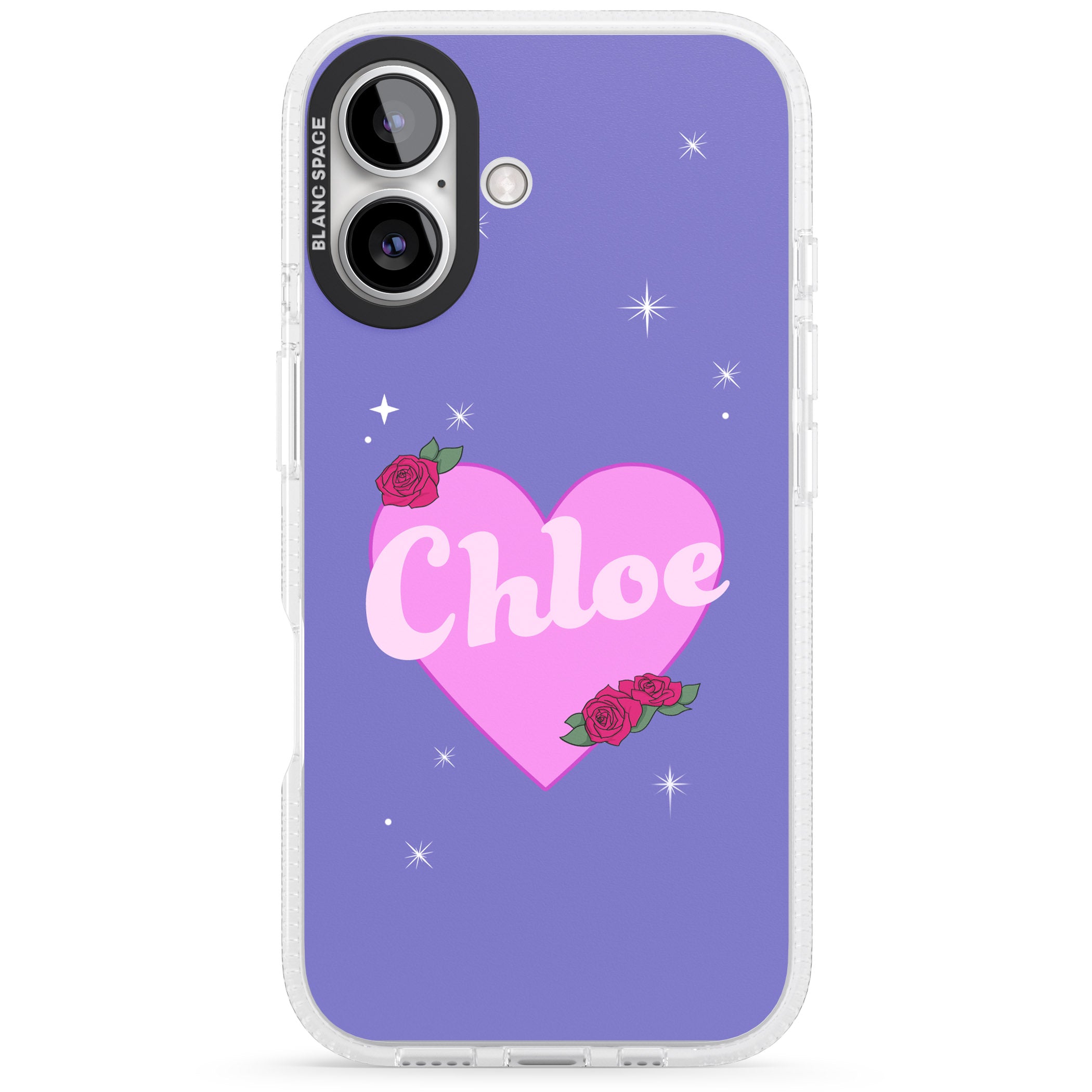 Personalised Glamorous Love Heart iPhone 16 / 16 Plus Clear Case Impact Air - Blanc Space