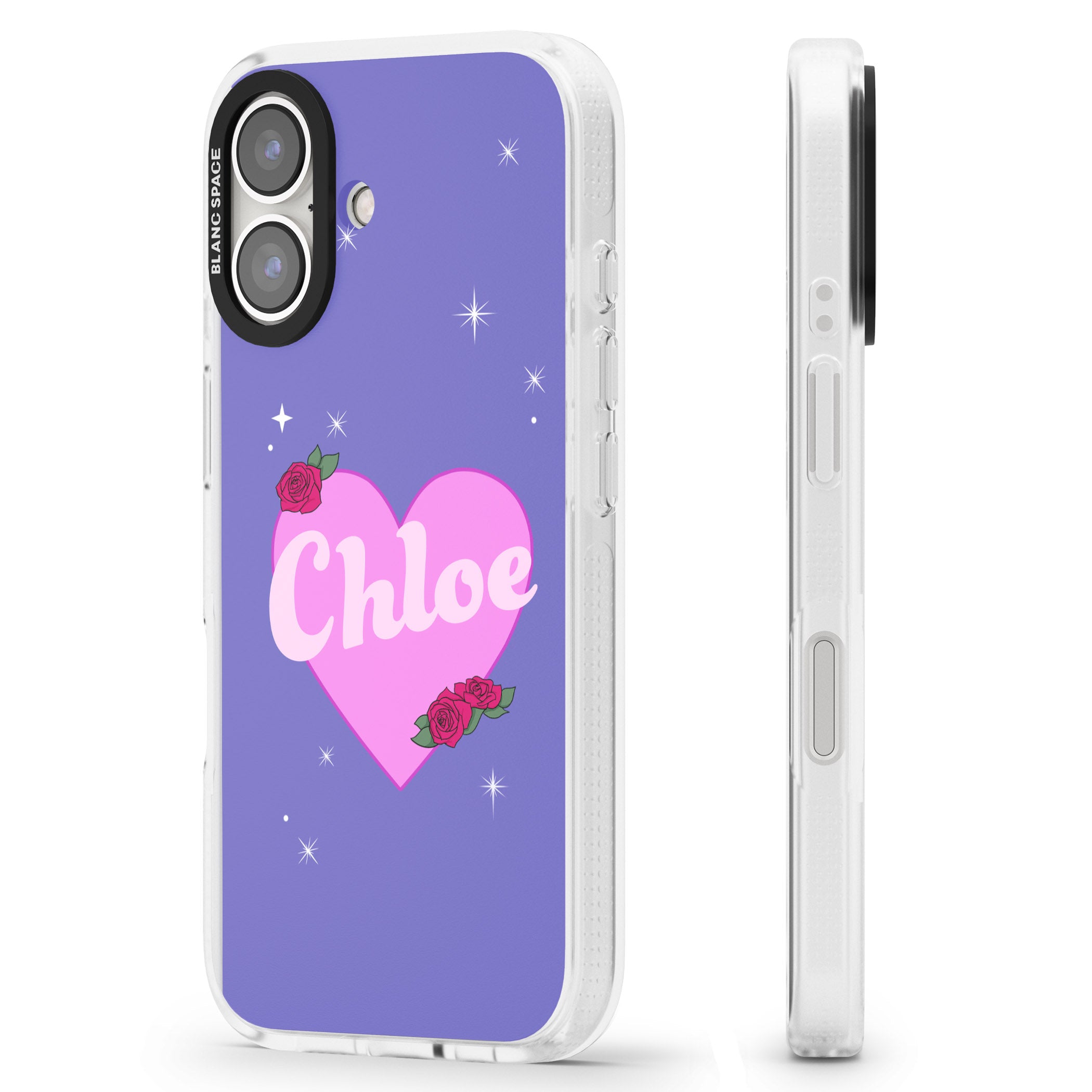 Personalised Glamorous Love Heart iPhone 16 / 16 Plus Clear Case Impact Air - Blanc Space