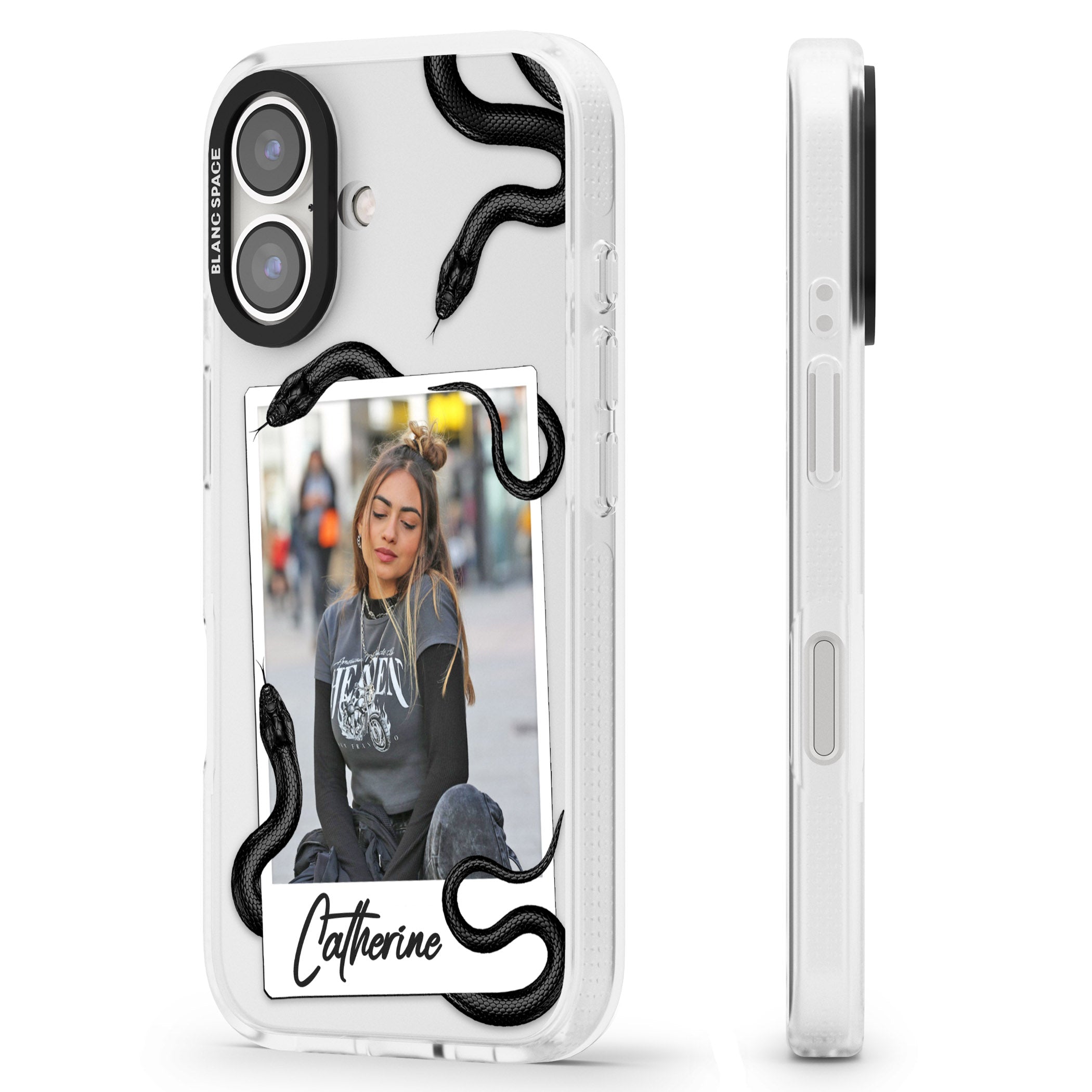 Personalised Snake Instant Photo iPhone 16 / 16 Plus Clear Case Impact Air - Blanc Space