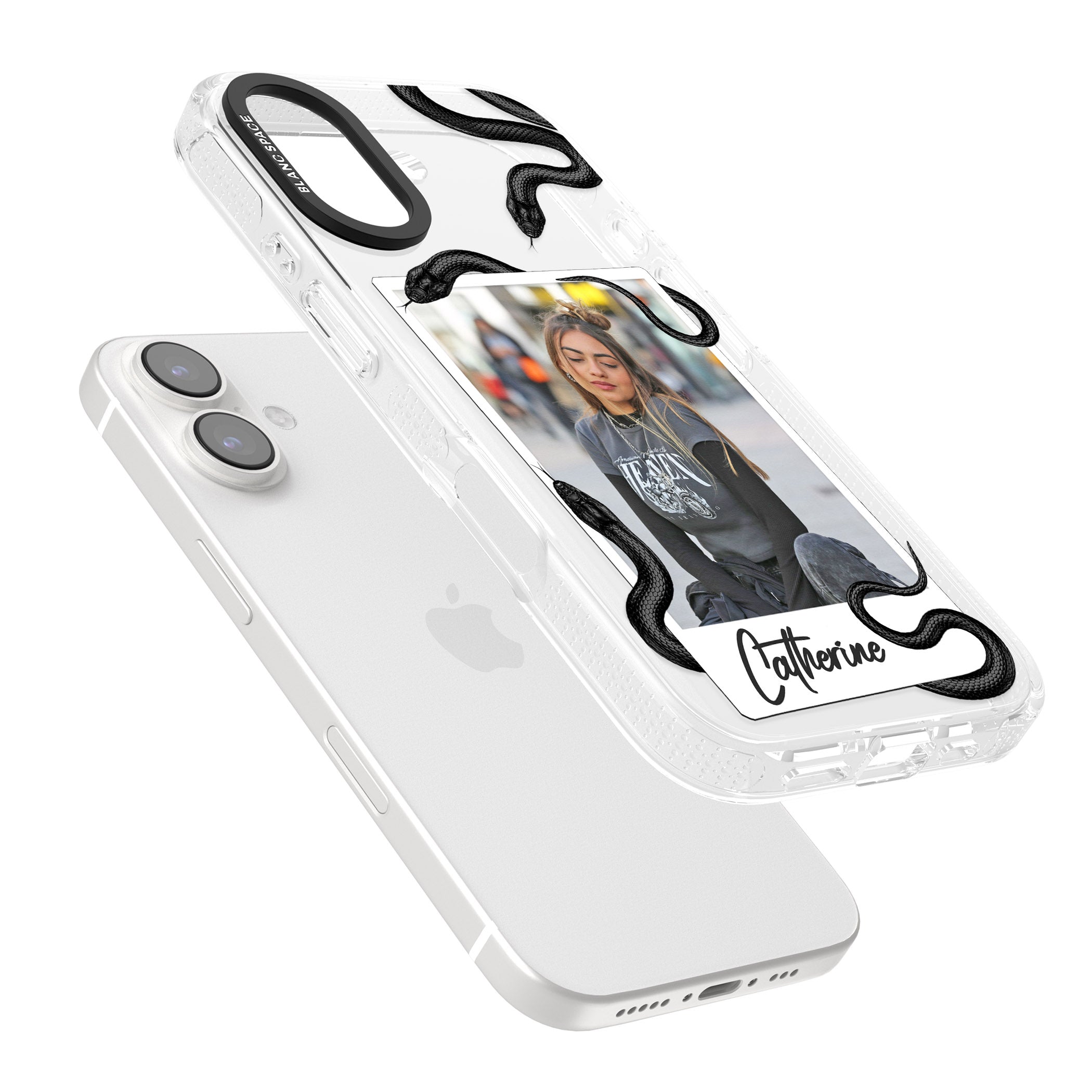 Personalised Snake Instant Photo iPhone 16 / 16 Plus Clear Case Impact Air - Blanc Space