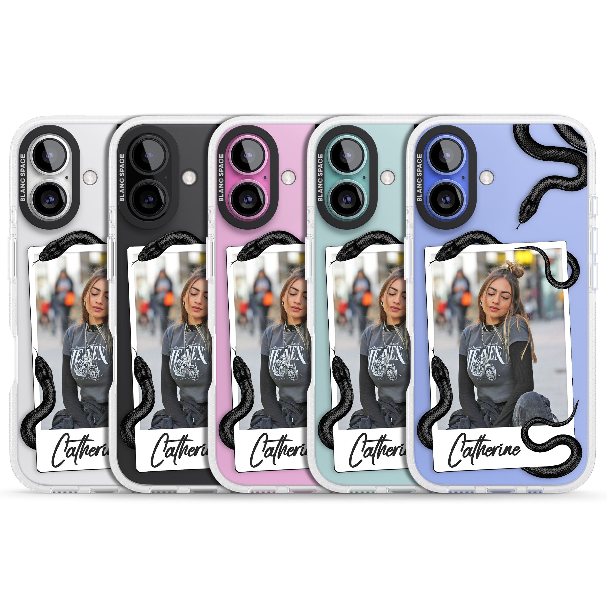 Personalised Snake Instant Photo iPhone 16 / 16 Plus Clear Case Impact Air - Blanc Space