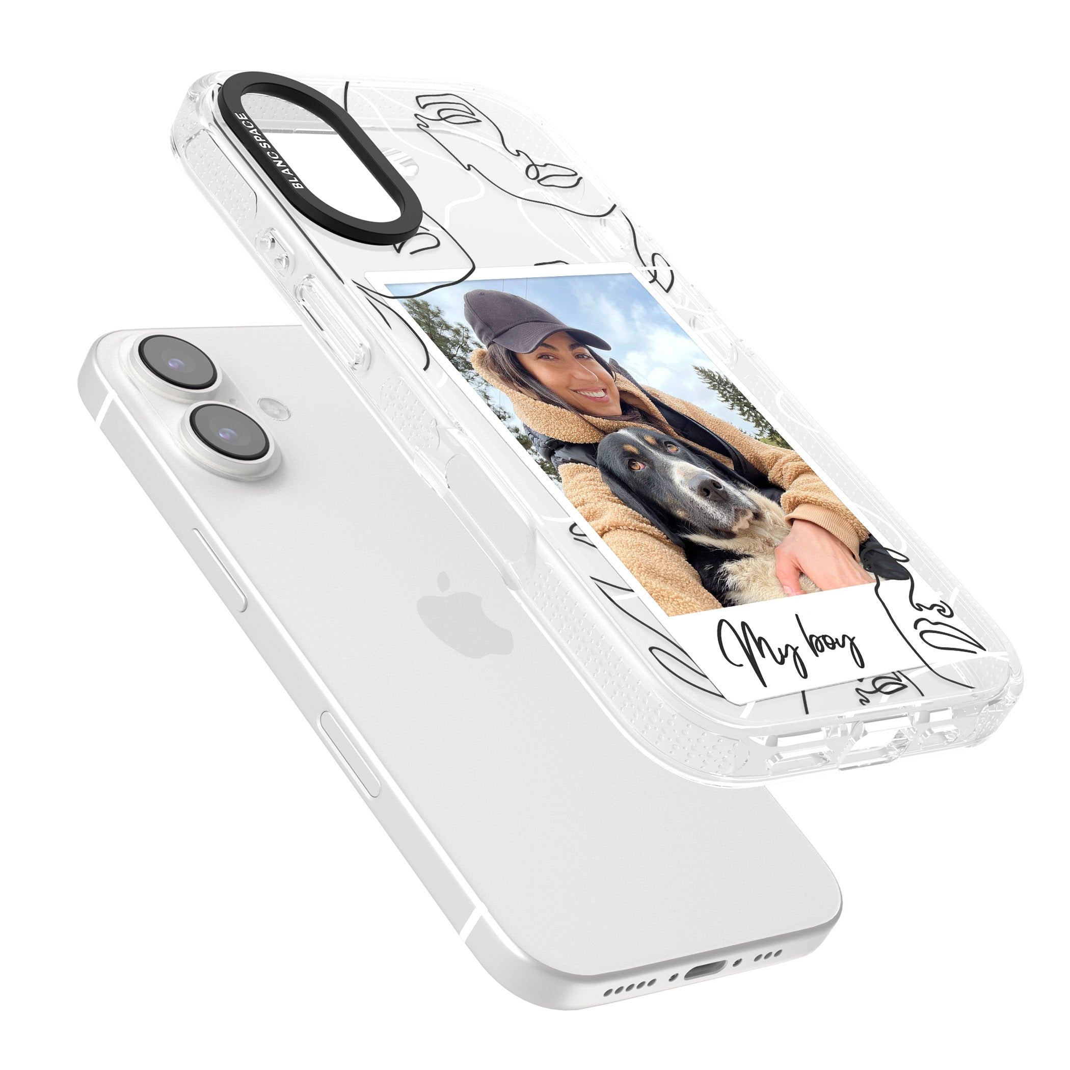 Personalised Abstract Faces Instant Photo iPhone 16 / 16 Plus Clear Case Impact Air - Blanc Space