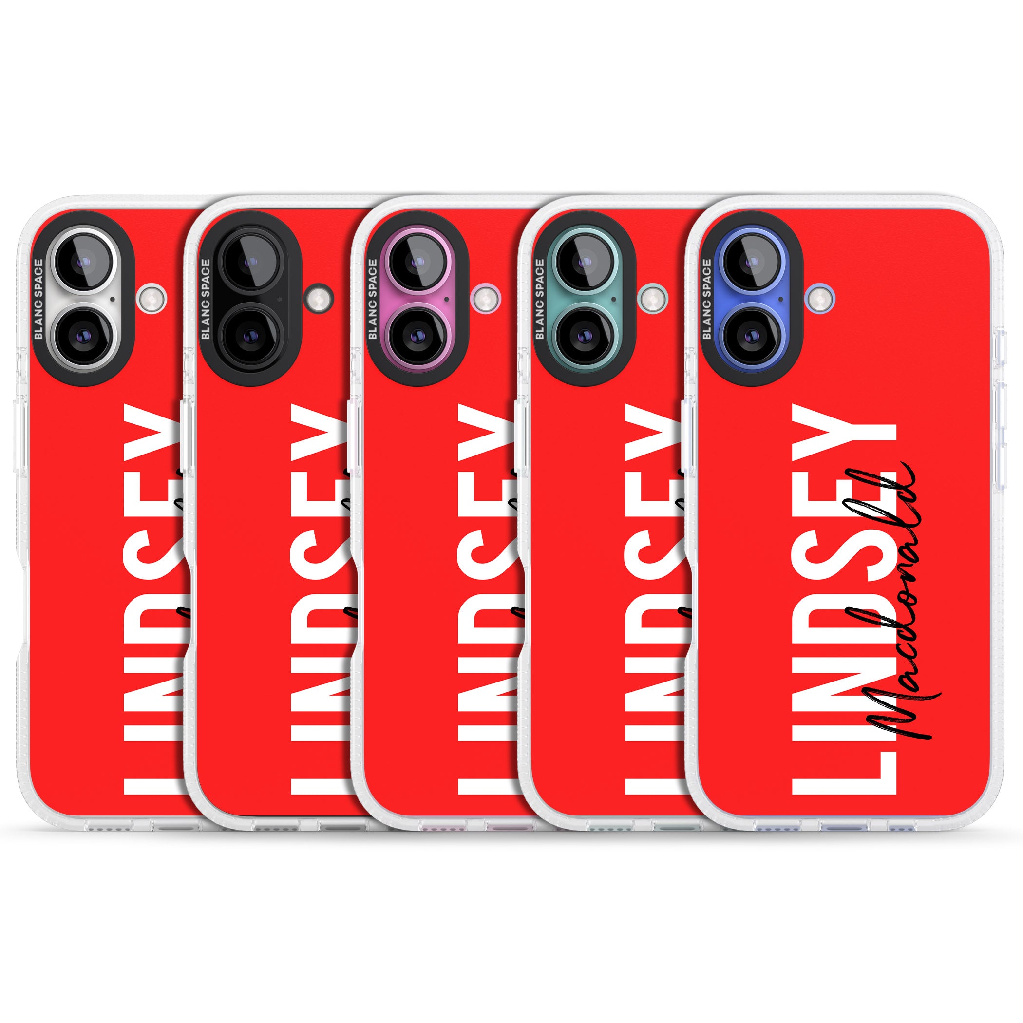 Personalised Bold Name: Red iPhone 16 / 16 Plus Clear Case Impact Air - Blanc Space