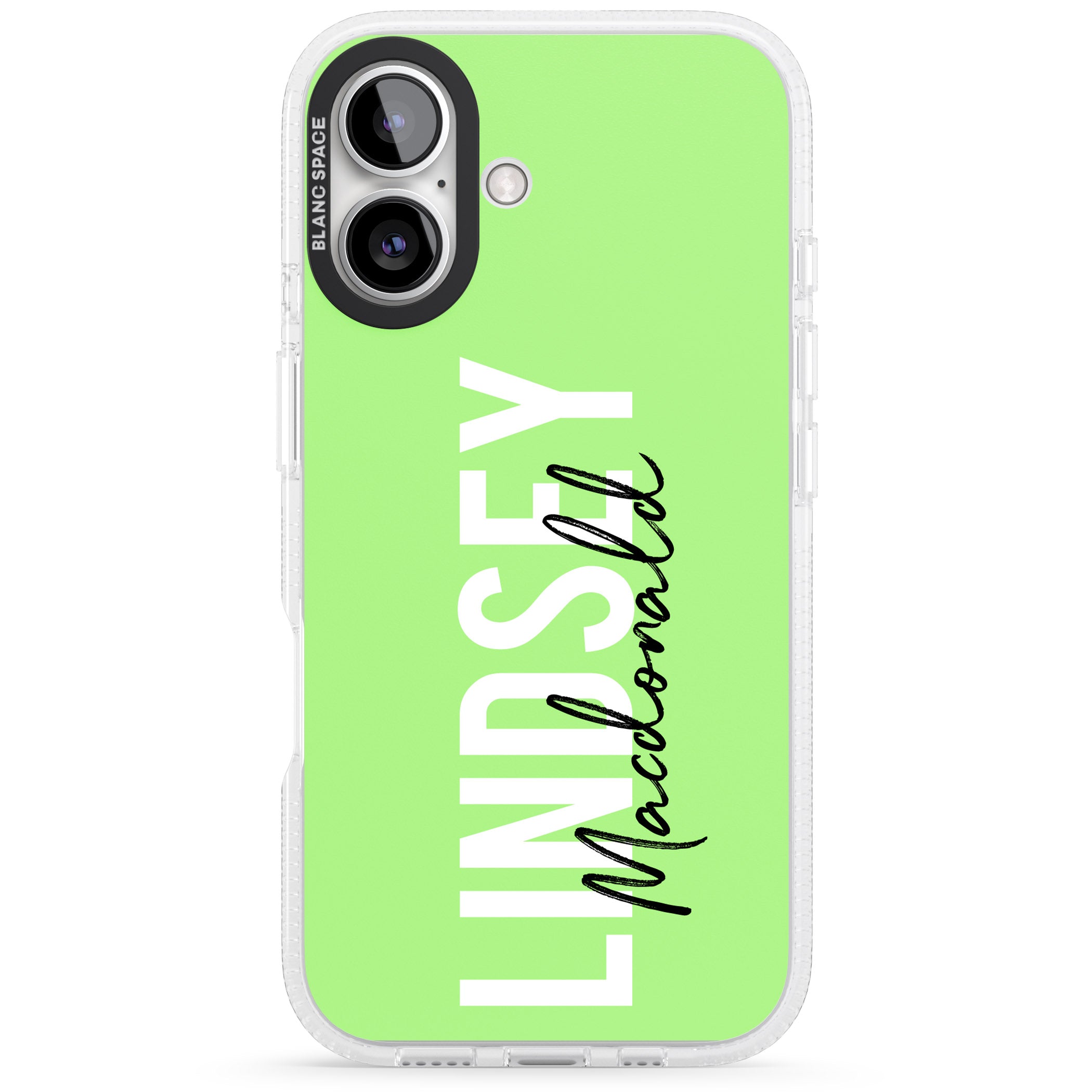 Personalised Bold Name: Lime iPhone 16 / 16 Plus Clear Case Impact Air - Blanc Space