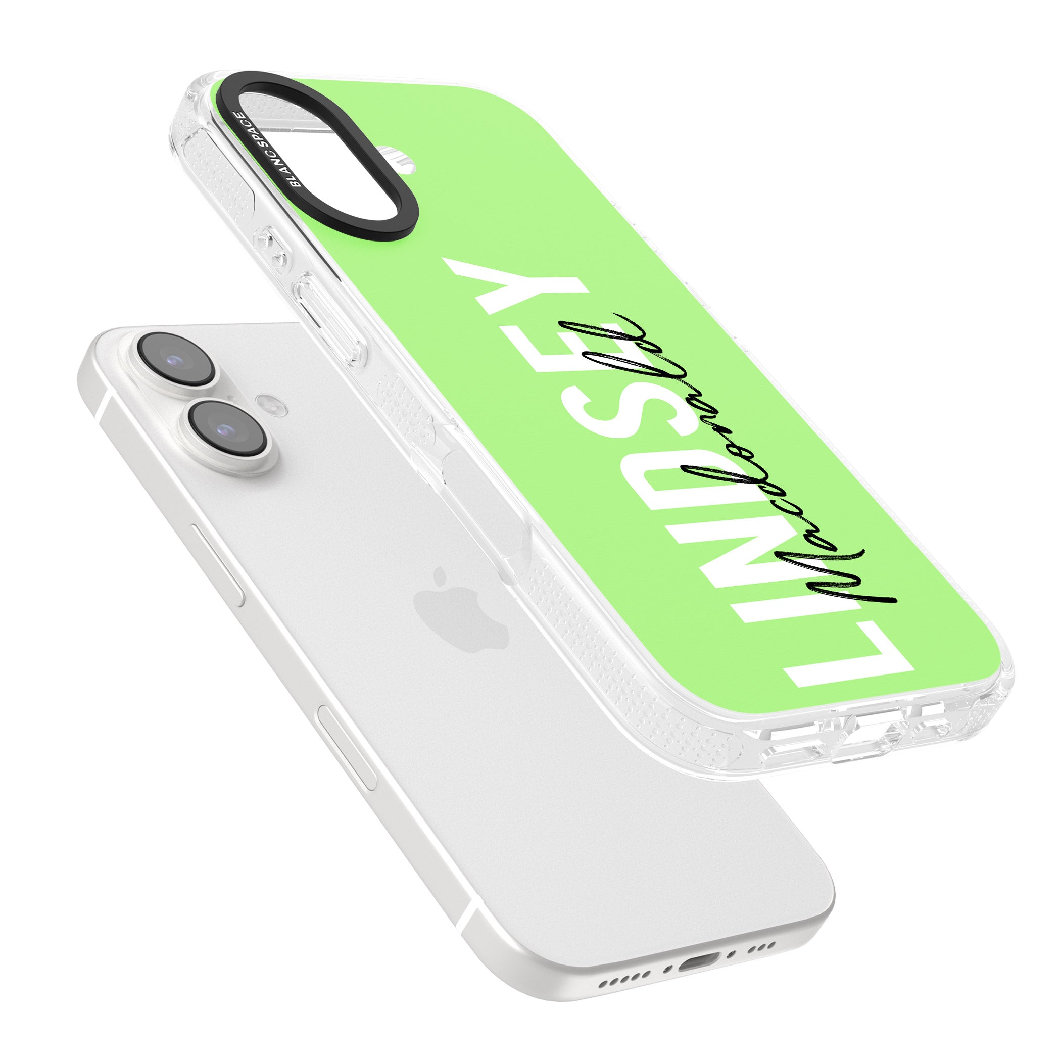 Personalised Bold Name: Lime iPhone 16 / 16 Plus Clear Case Impact Air - Blanc Space