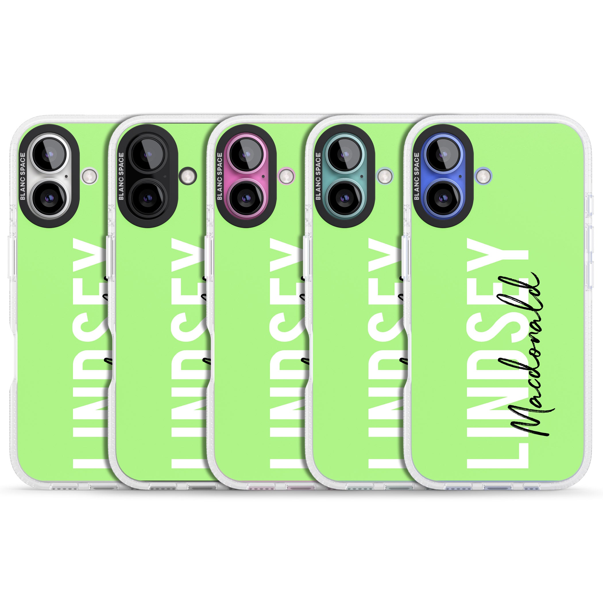 Personalised Bold Name: Lime iPhone 16 / 16 Plus Clear Case Impact Air - Blanc Space