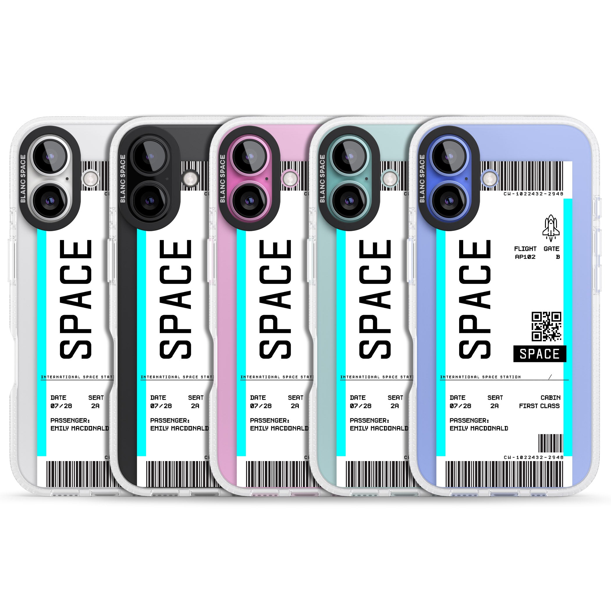 Personalised Space Space Travel Ticket iPhone 16 / 16 Plus Clear Case Impact Air - Blanc Space