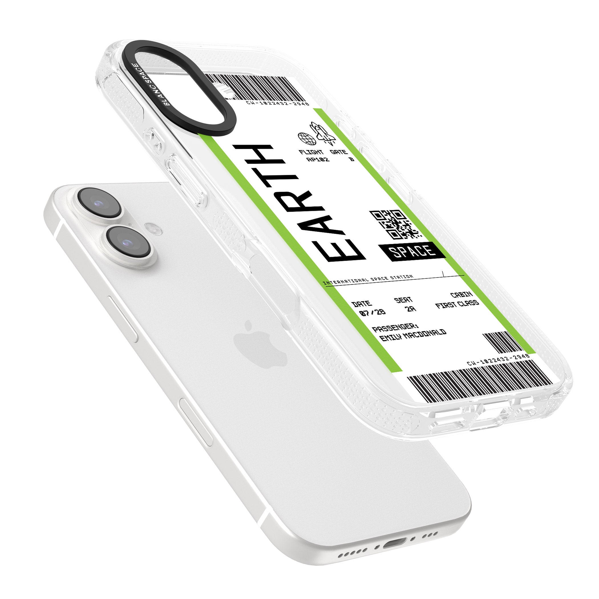 Personalised Earth Space Travel Ticket iPhone 16 / 16 Plus Clear Case Impact Air - Blanc Space