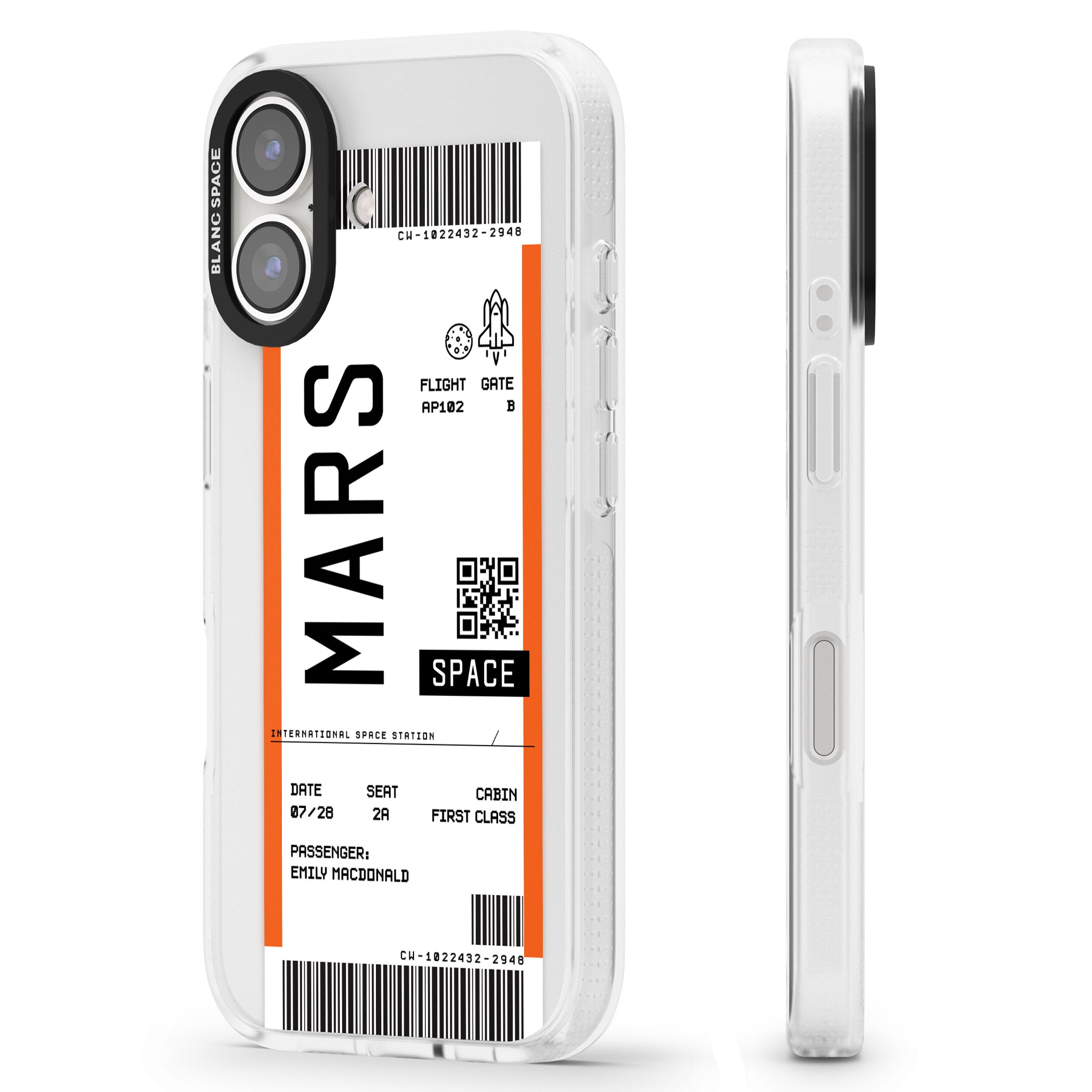 Personalised Mars Space Travel Ticket iPhone 16 / 16 Plus Clear Case Impact Air - Blanc Space