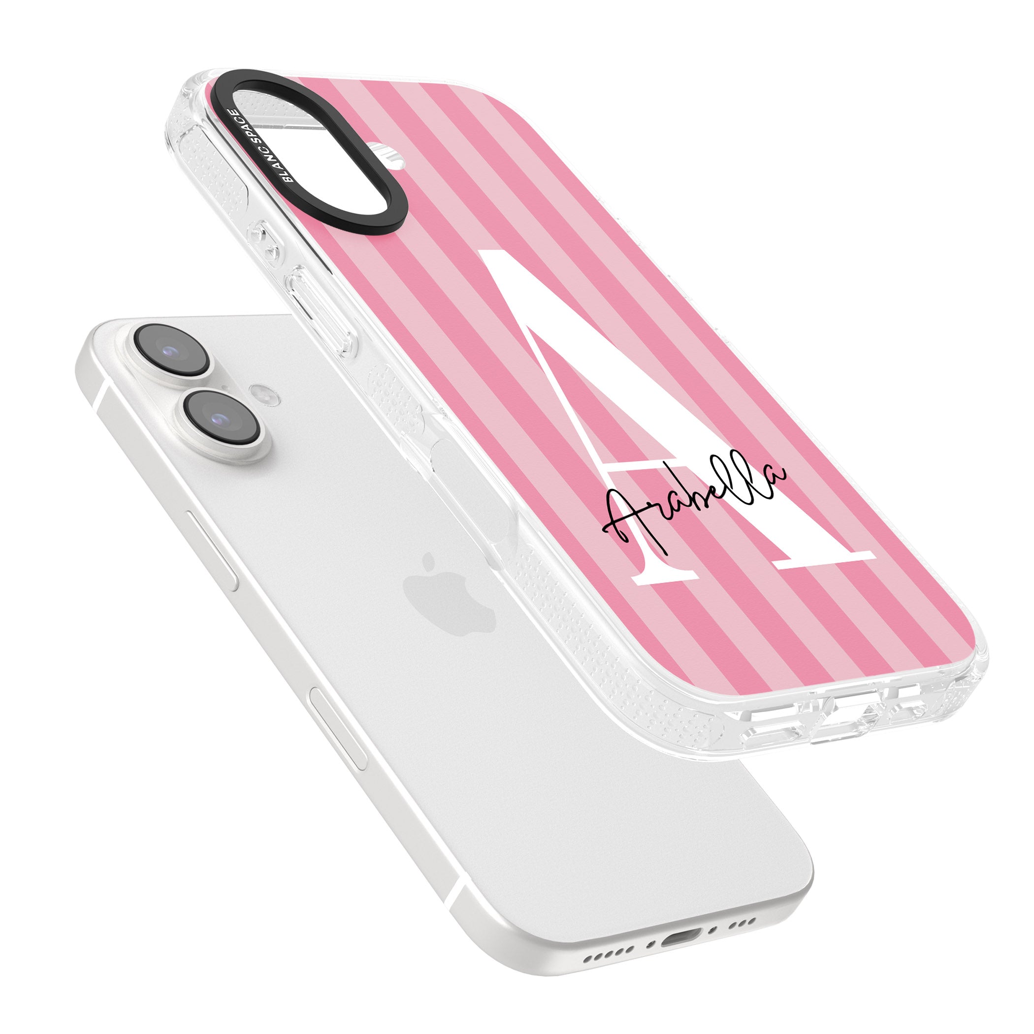 Personalised Pink on Pink Stripes iPhone 16 / 16 Plus Clear Case Impact Air - Blanc Space