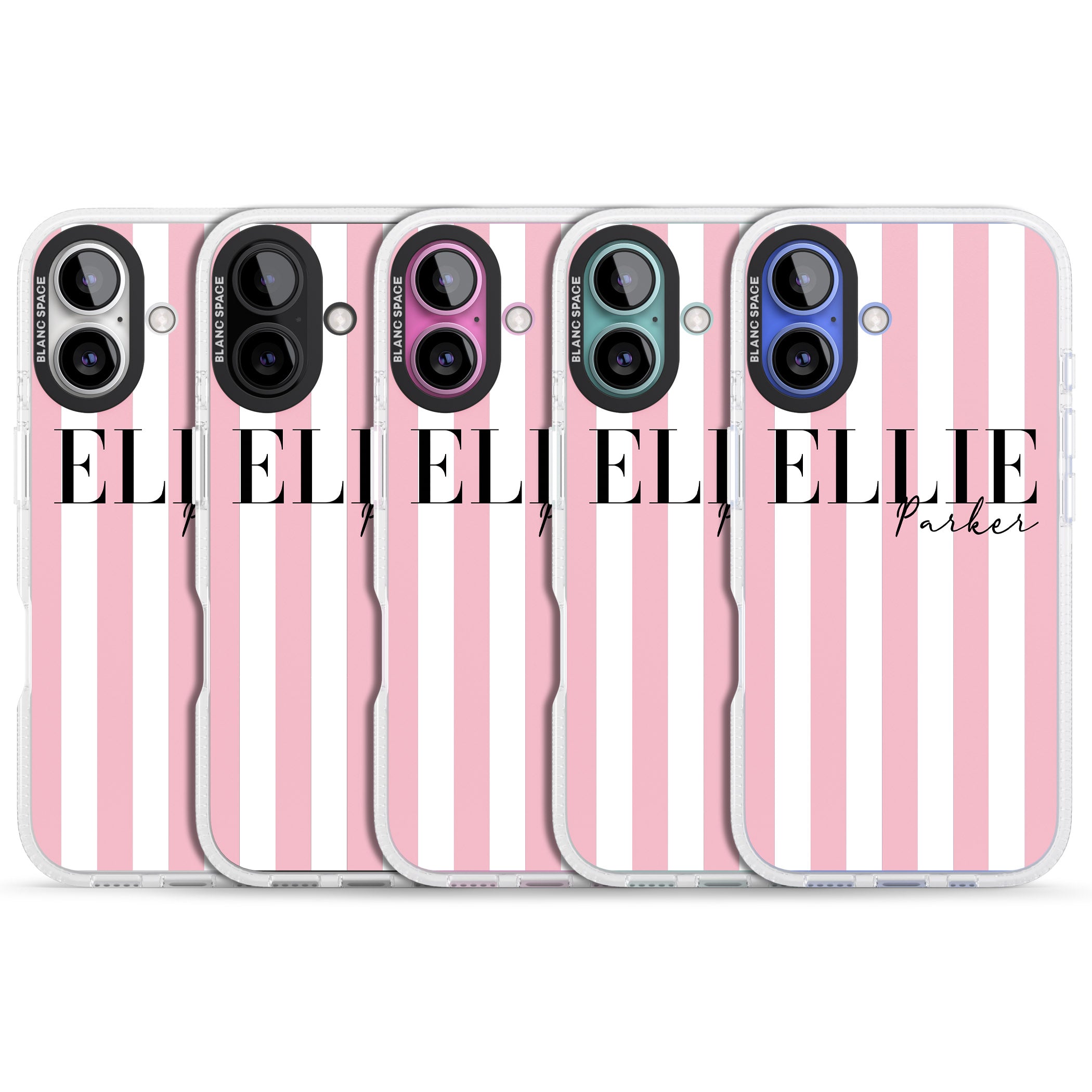 Personalised Pink Stripes iPhone 16 / 16 Plus Clear Case Impact Air - Blanc Space