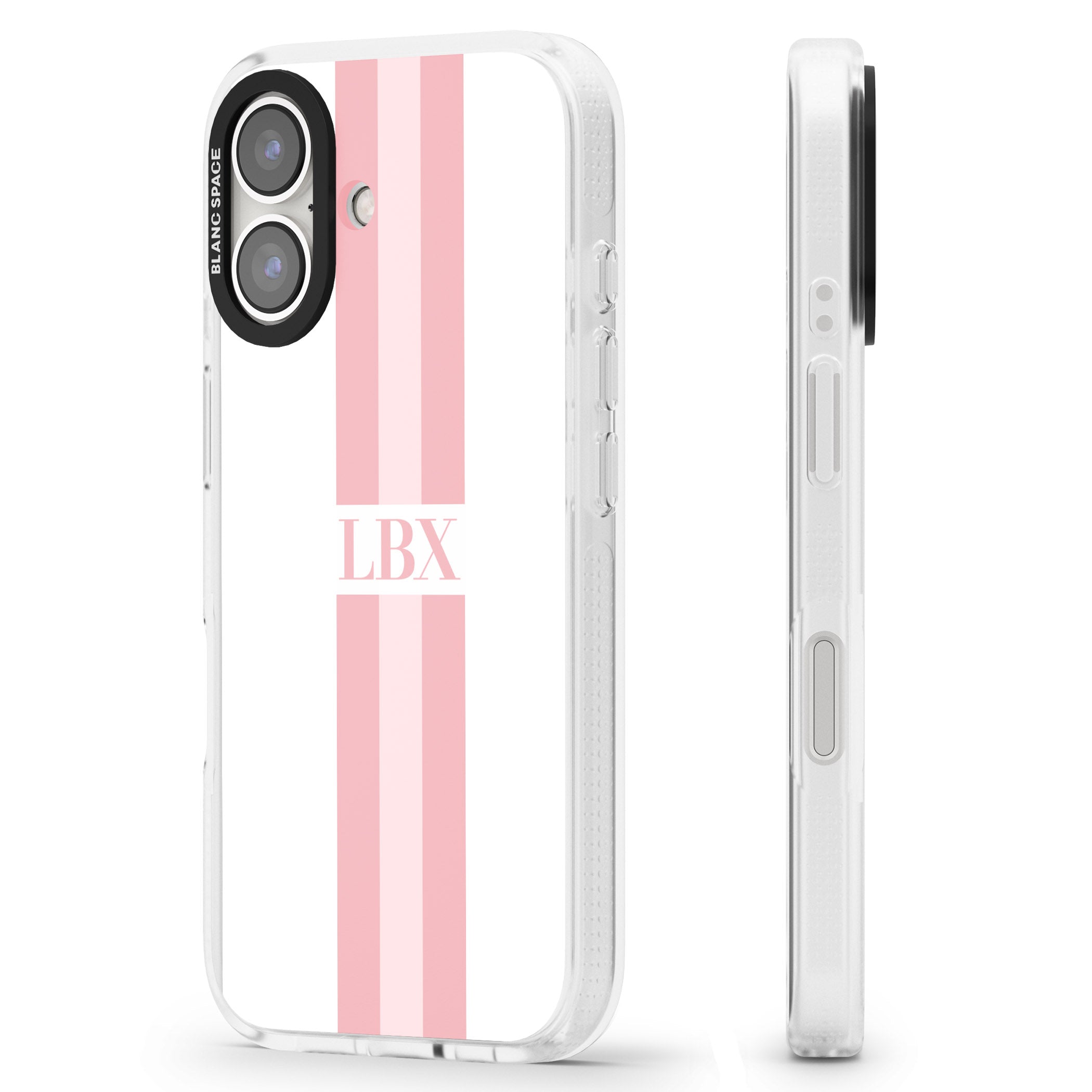 Personalised Minimal Pink Stripes iPhone 16 / 16 Plus Clear Case Impact Air - Blanc Space