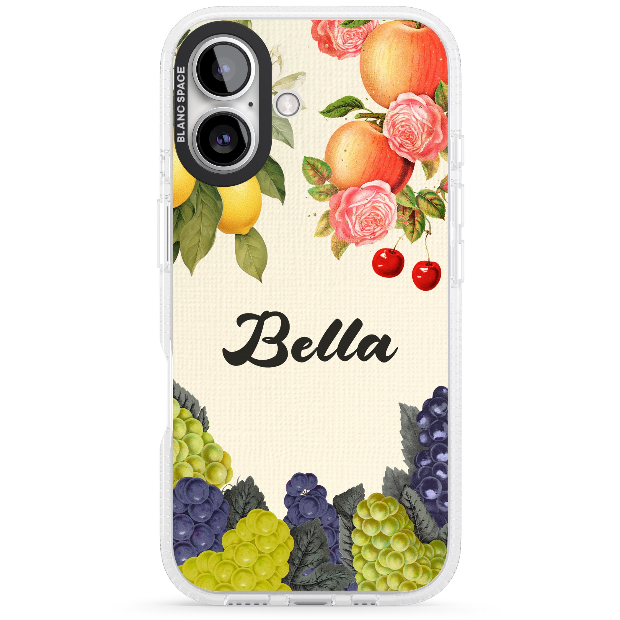 Personalised Vintage Fruits iPhone 16 / 16 Plus Clear Case Impact Air - Blanc Space