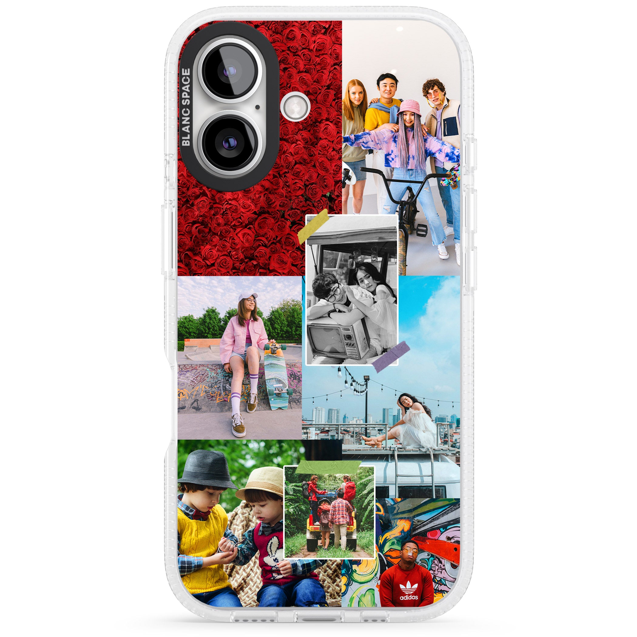 Personalised Photo Collage iPhone 16 / 16 Plus Clear Case Impact Air - Blanc Space
