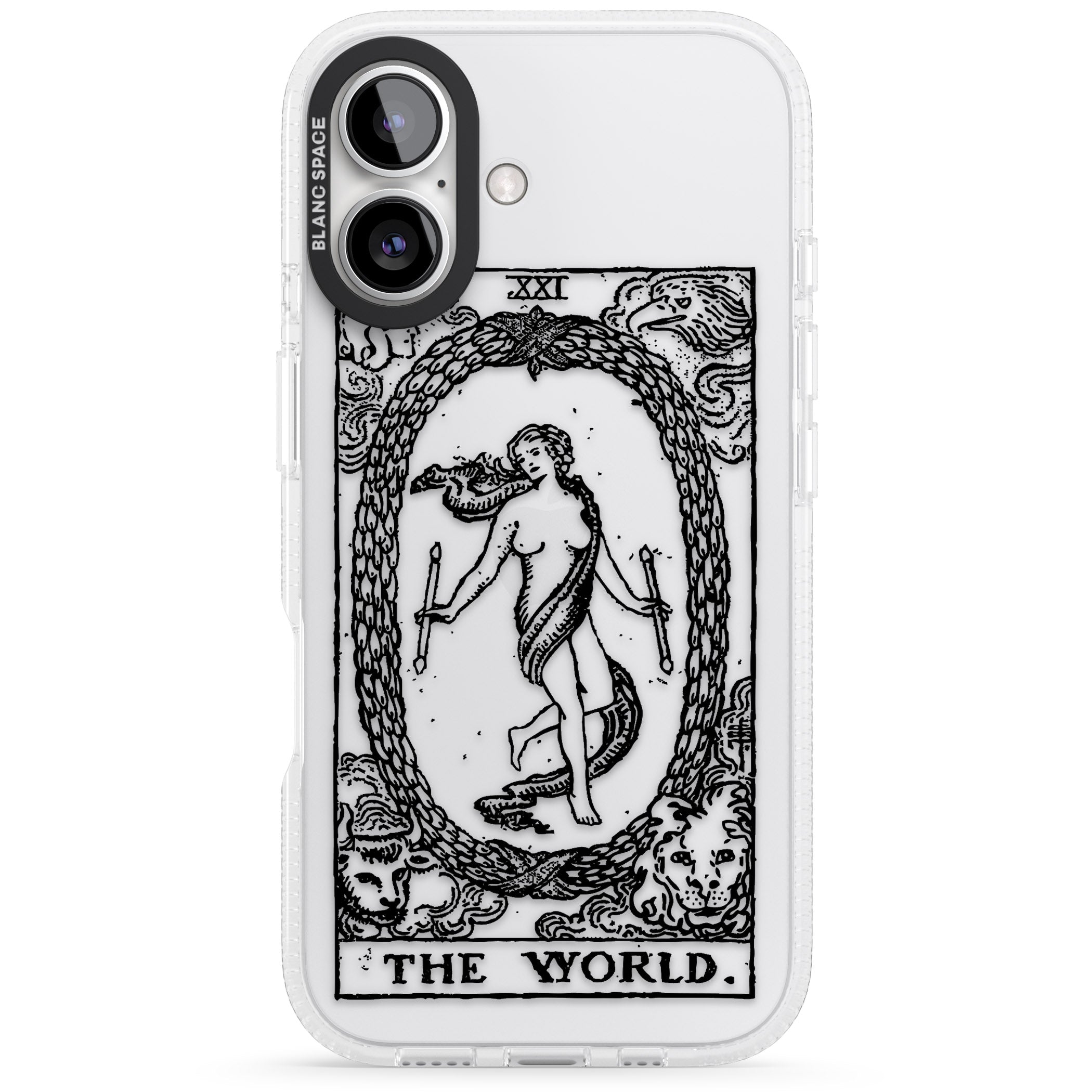 Personalised The World Tarot Card - Transparent iPhone 16 / 16 Plus Clear Case Impact Air - Blanc Space