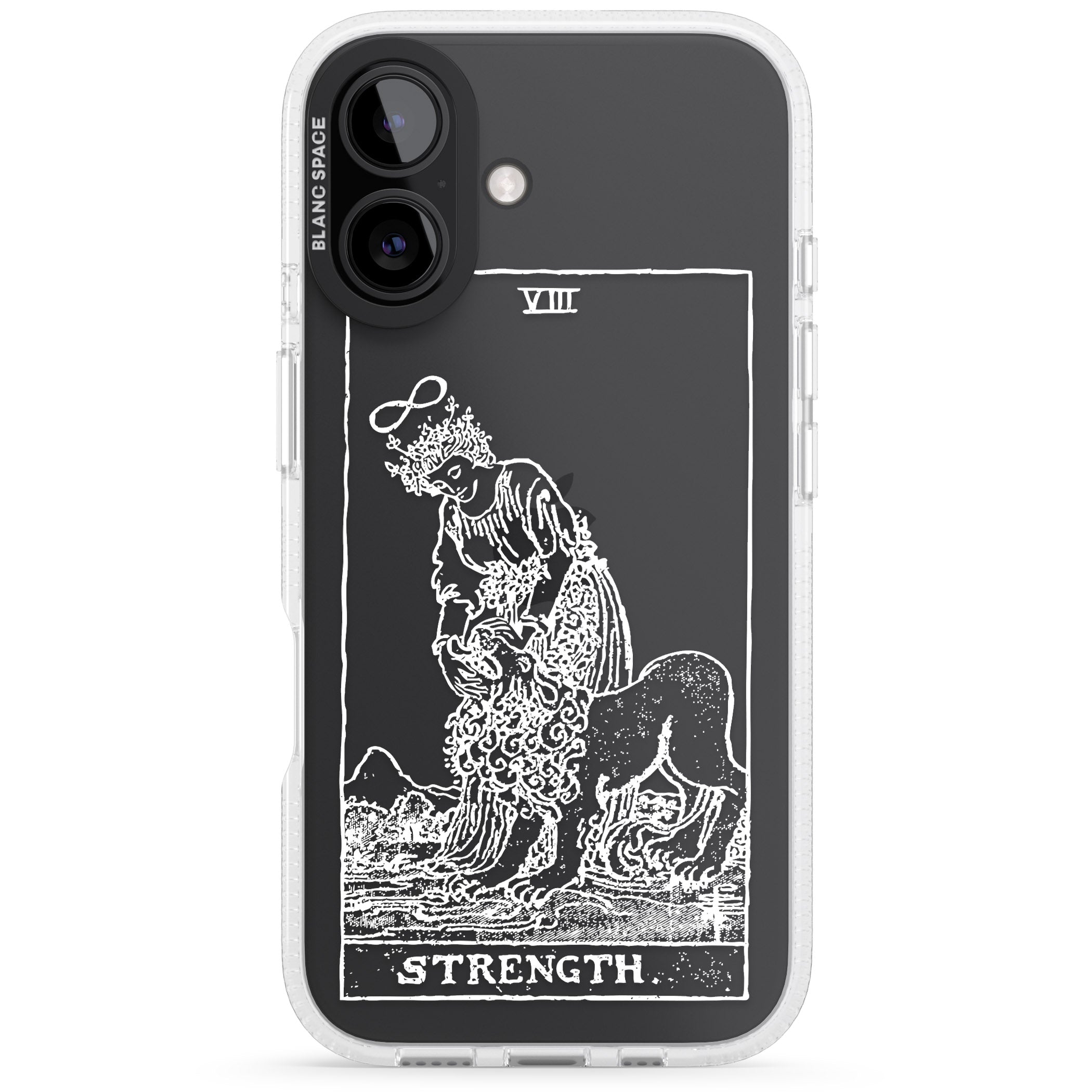 Personalised Strength Tarot Card - White Transparent iPhone 16 / 16 Plus Clear Case Impact Air - Blanc Space