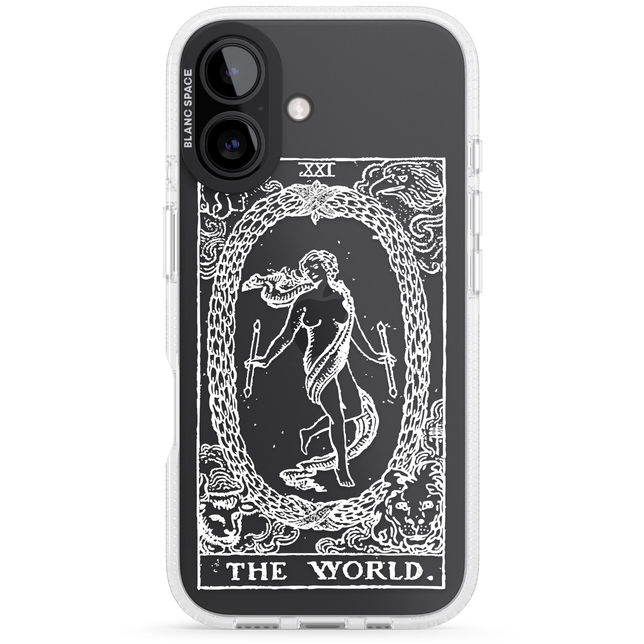 Personalised The World Tarot Card - White Transparent iPhone 16 / 16 Plus Clear Case Impact Air - Blanc Space