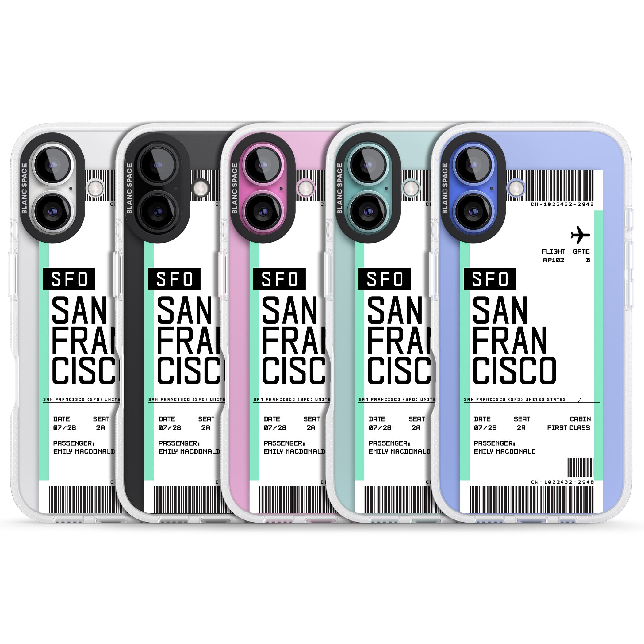 Personalised San Francisco Boarding Pass iPhone 16 / 16 Plus Clear Case Impact Air - Blanc Space