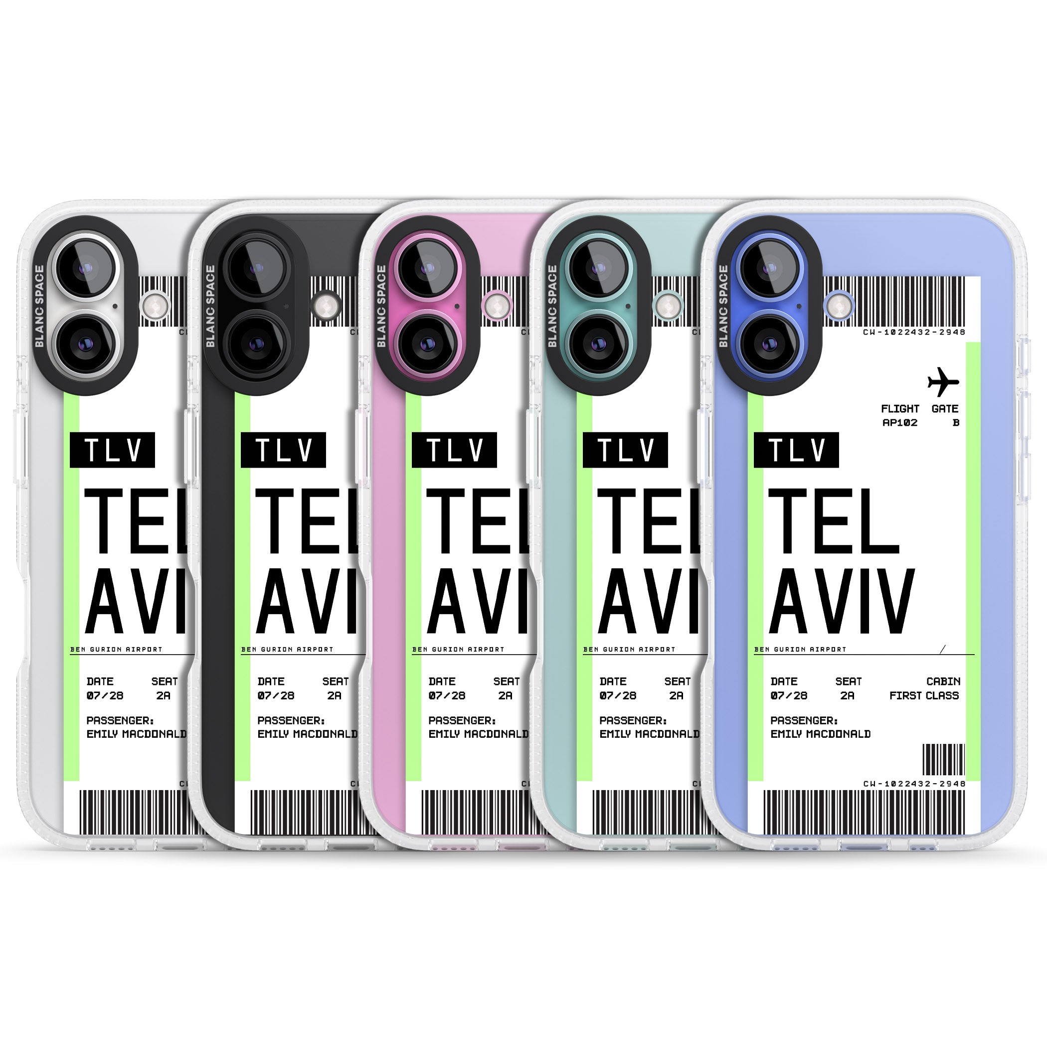 Personalised Tel Aviv Boarding Pass iPhone 16 / 16 Plus Clear Case Impact Air - Blanc Space