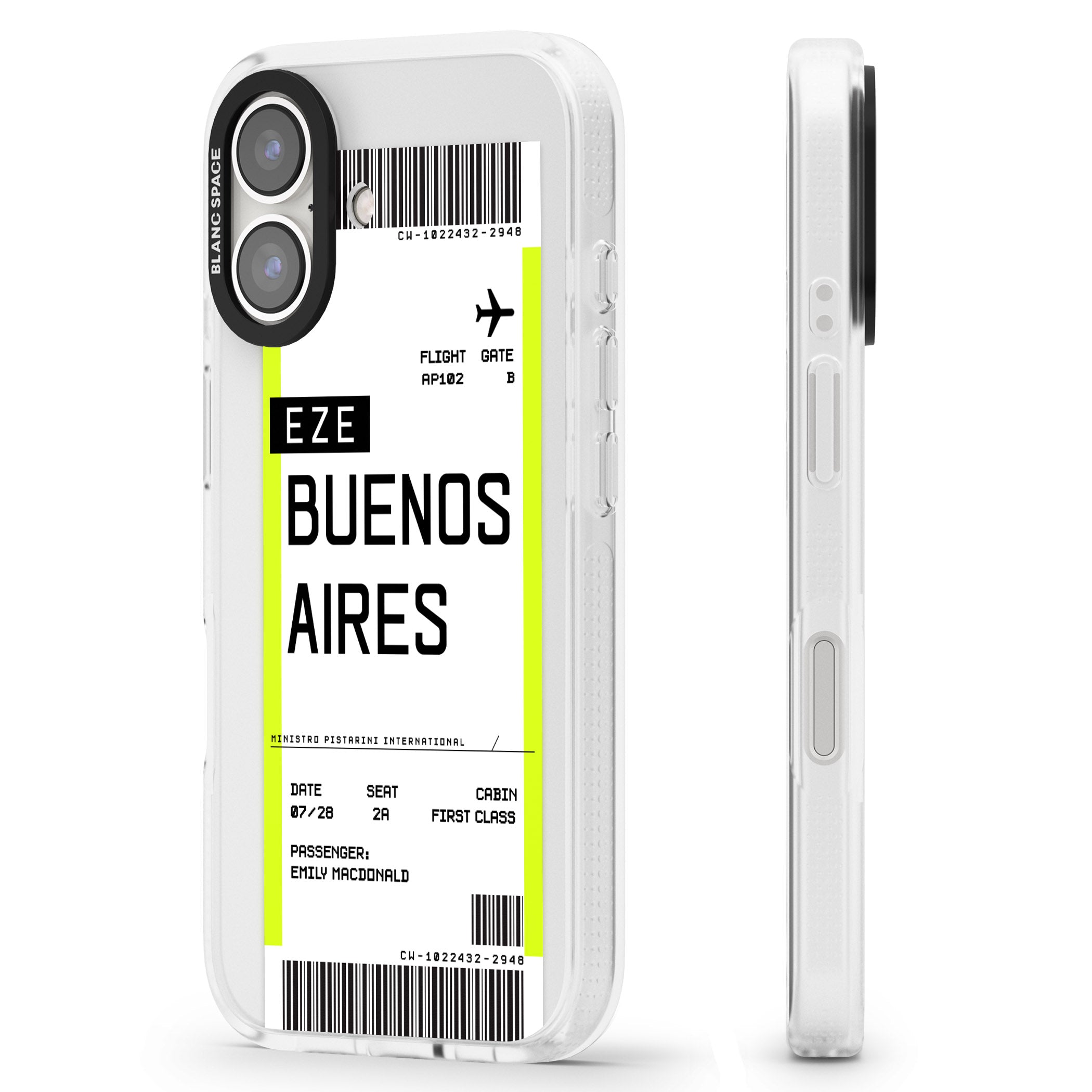 Personalised Buenos Aires Boarding Pass iPhone 16 / 16 Plus Clear Case Impact Air - Blanc Space