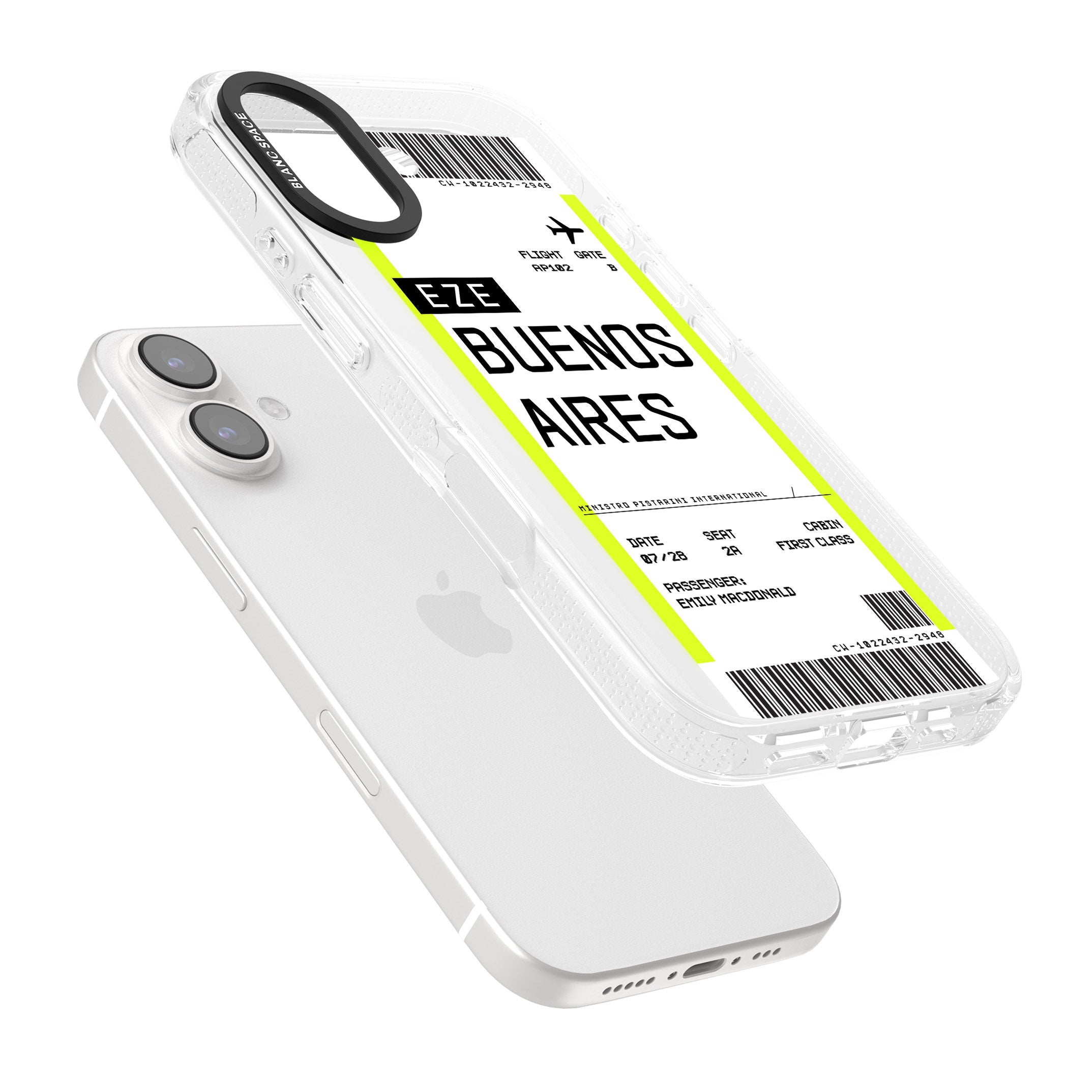 Personalised Buenos Aires Boarding Pass iPhone 16 / 16 Plus Clear Case Impact Air - Blanc Space